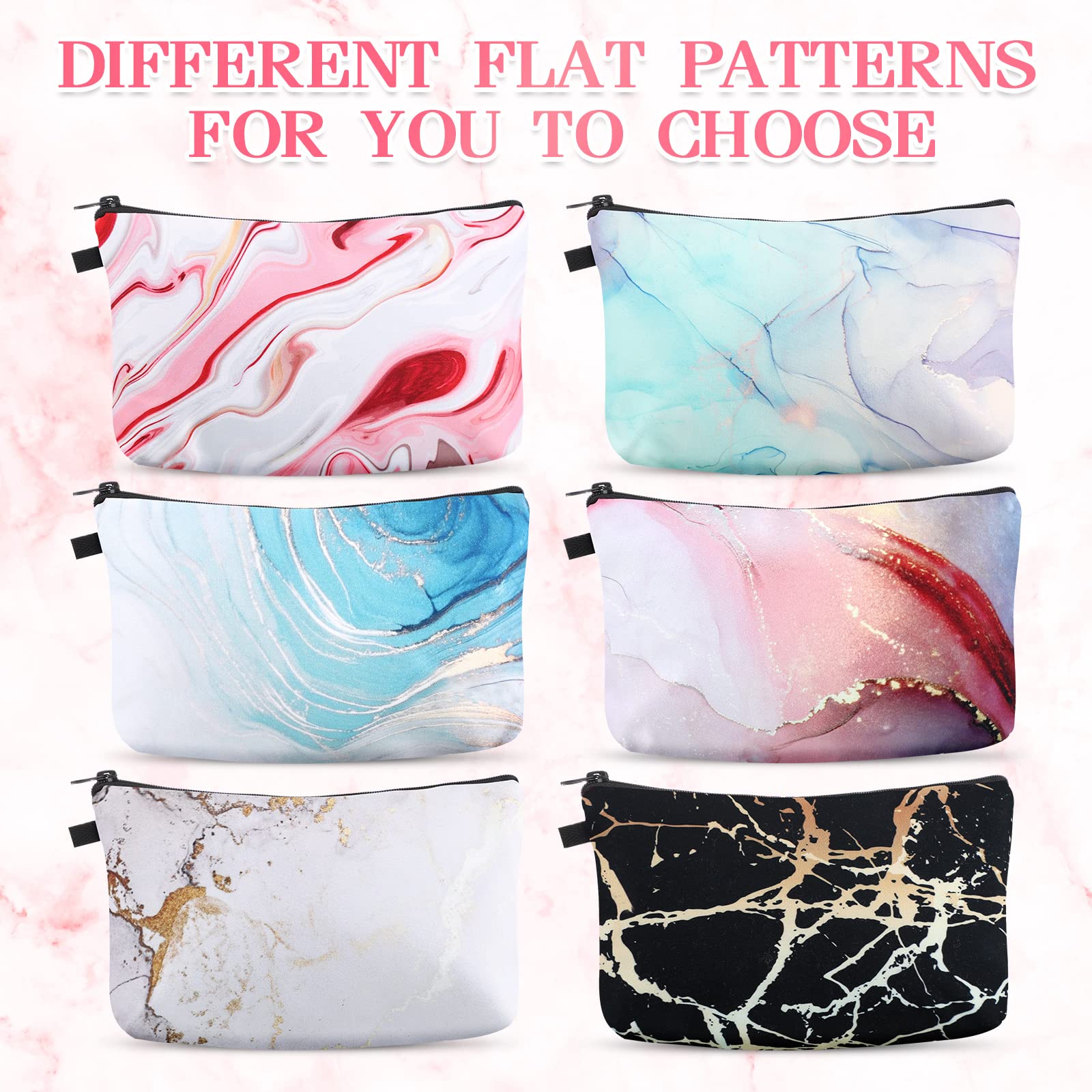 12-Piece Waterproof Printed Makeup Bags Set with Zipper - Large Roomy Cosmetic Organizer Pouches for Women (Marble Style) | Perfect for Travel, Gym & Daily Beauty Storage