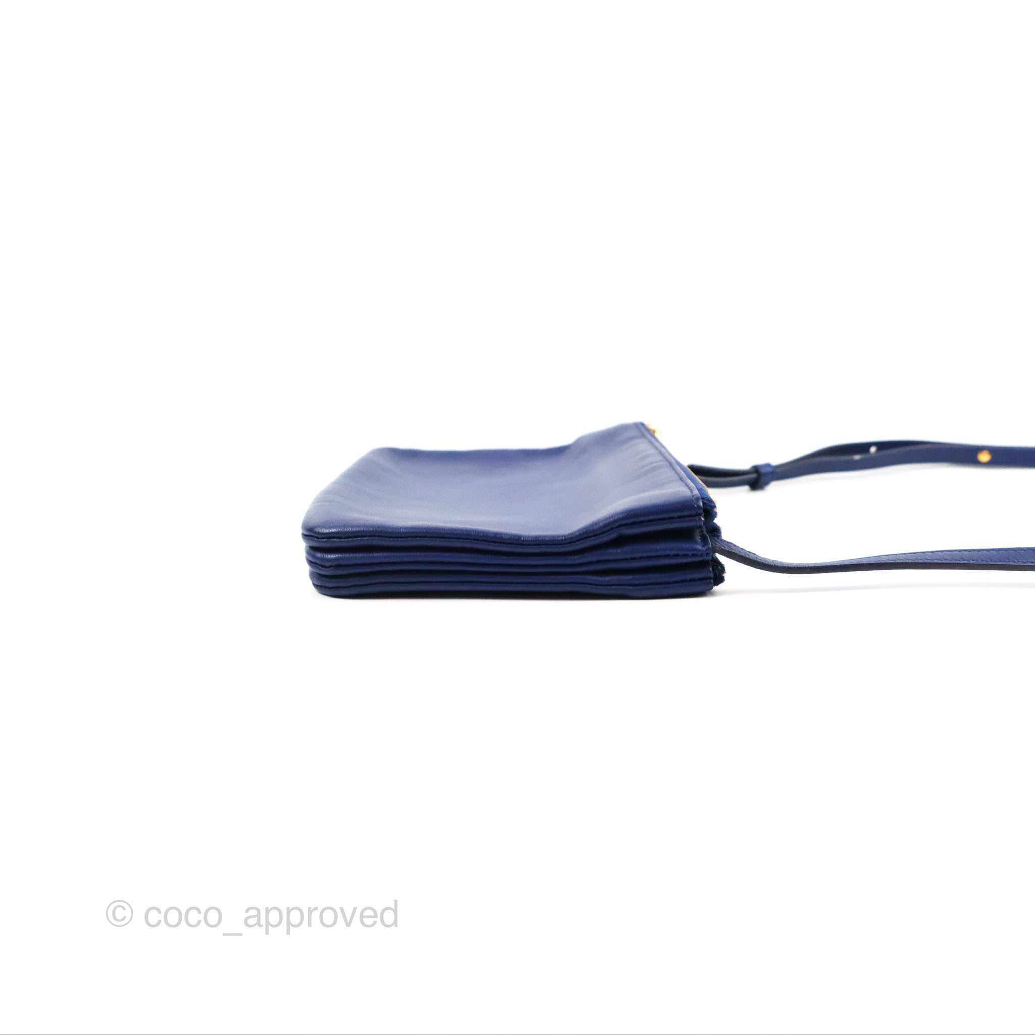Celine Small Trio Crossbody Bag in Dark Blue Lambskin Leather with Gold Hardware - Perfect for Everyday Use, Travel & Date Nights