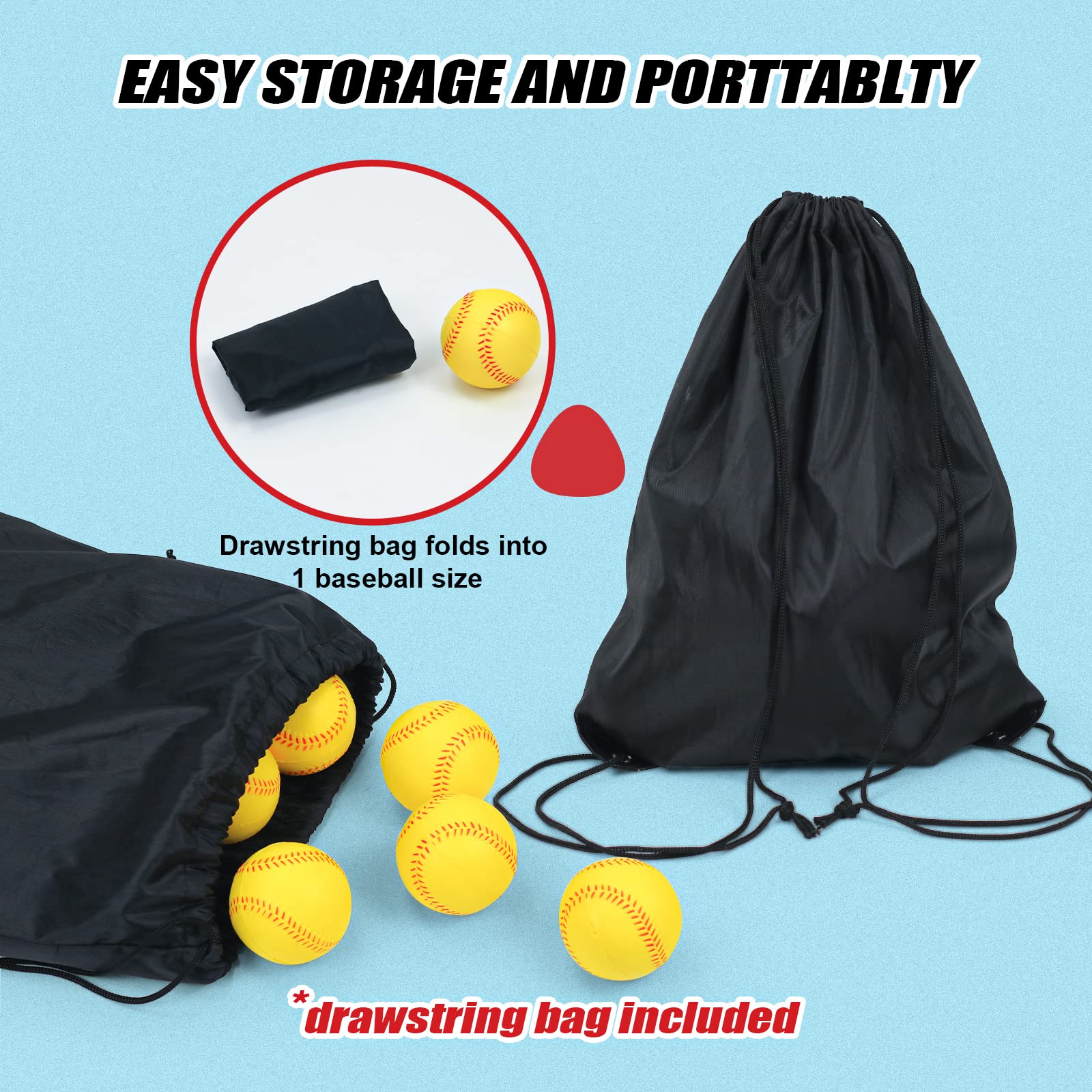 Foam Baseballs for Training - 9 Inch Soft Baseballs & Stress Relief Balls with Drawstring Bag - Perfect for Baseball Practice, Stress Relief, and Office Desk Toys