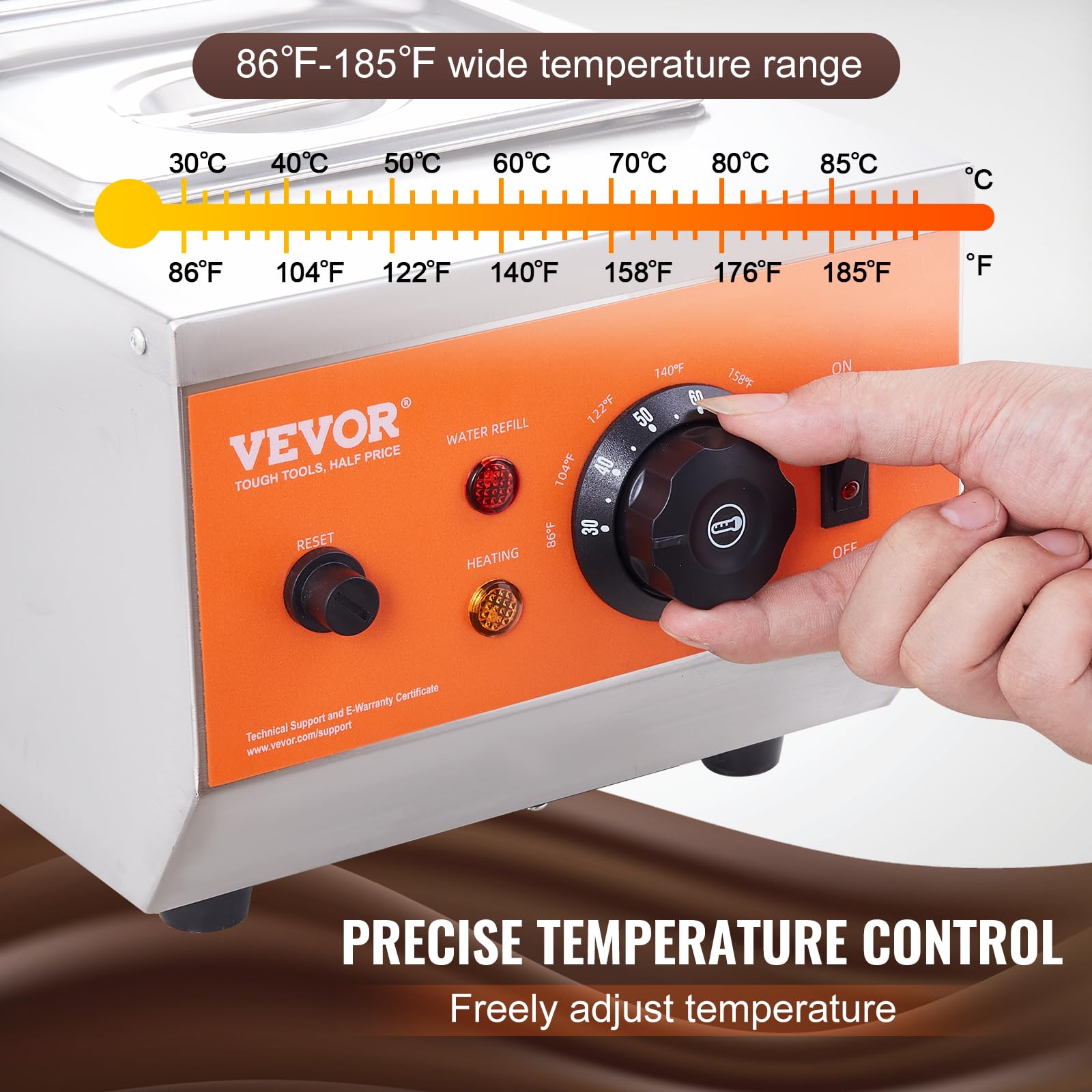 VEVOR Commercial Chocolate Tempering Machine - 9 Lbs Capacity, Dual Tank Electric Chocolate Melter with Precise Temperature Control (86-185°F), 800W Stainless Steel Food Warmer for Melting Chocolate, Milk & Cream - Perfect for Candy Shops, Bakeries & Home Chocolate Making