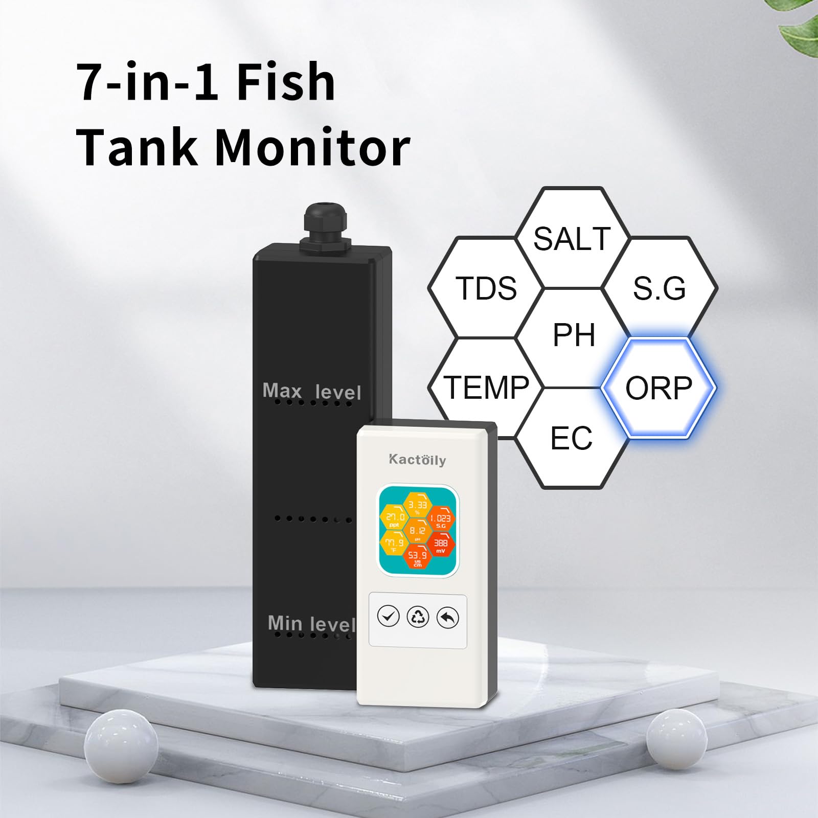 7-in-1 Professional Aquarium Water Quality Tester - Digital PH Meter, TDS Meter, EC Meter, Salinity Tester, Specific Gravity & Temperature Monitor with ORP Measurement | Real-Time Multi-Parameter Display for Fish Tanks, Hydroponics & Pool Maintenance