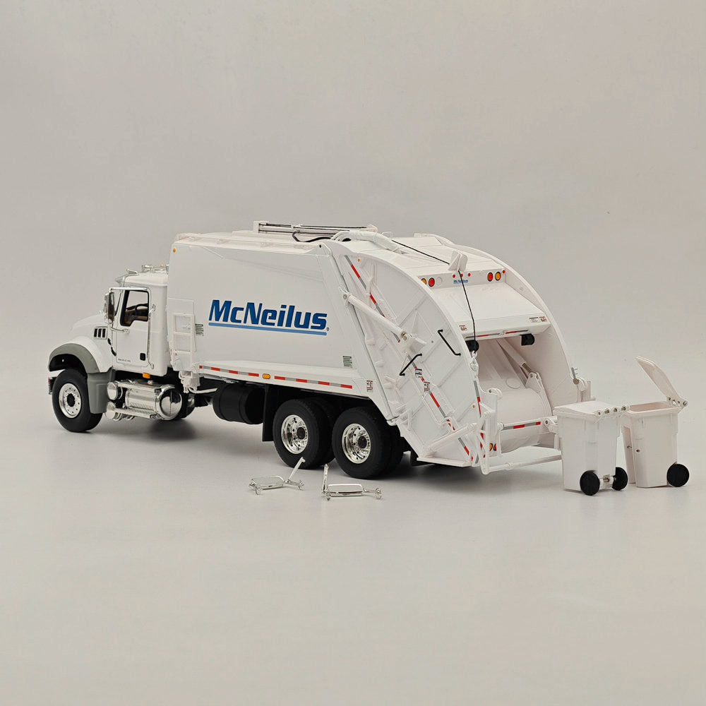 1/34 Scale Mack Granite with McNeilus Rear Load Refuse Body & Trash Carts - White Diecast Model Truck (First Gear 10-4295) - Perfect for Collectors, Display, and Construction-Themed Dioramas