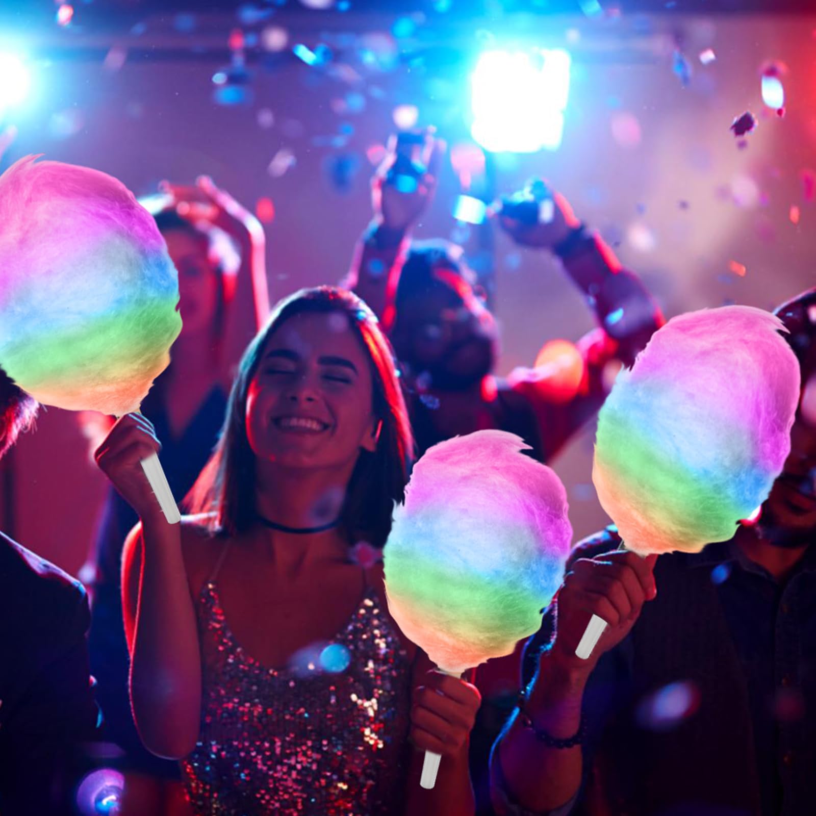 20 Pack LED Multi-Mode Cotton Candy Cones with Flashing Glow Sticks - Reusable Party Supplies for Christmas, Birthday, Amusement Park & Carnival Events (Perfect for Night Parties, Festivals & Candy Buffets)