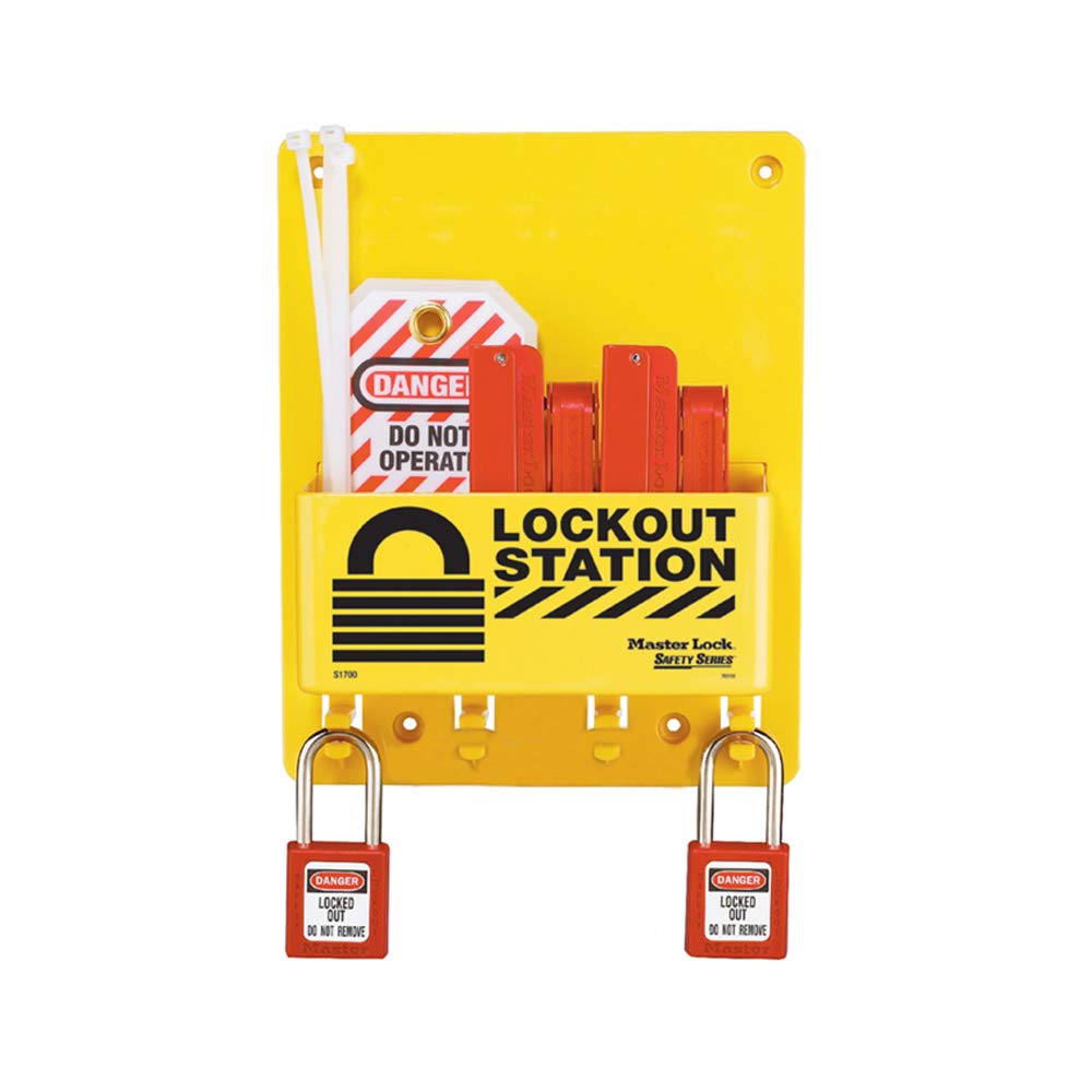 Master Lock S1720E410 Compact Lockout Tagout Padlock Station - OSHA Compliant Safety Lock for Industrial Equipment | Perfect for Workplace Safety & Hazard Control in Factories, Warehouses & Construction Sites