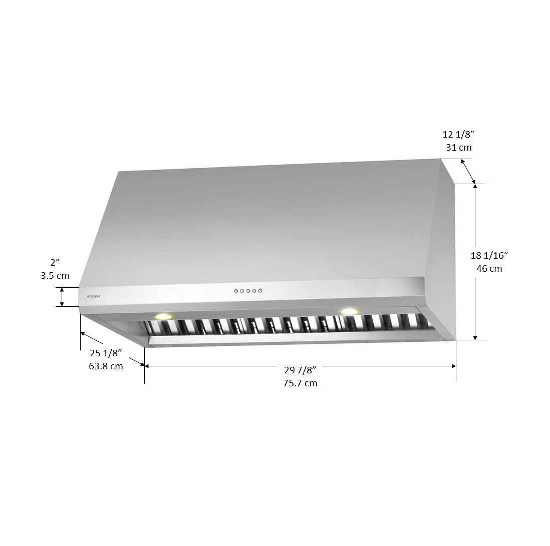 Pro UC LED 30-inch Stainless Steel Under Cabinet Range Hood - Powerful Kitchen Ventilation for Smoke, Grease & Odor Removal