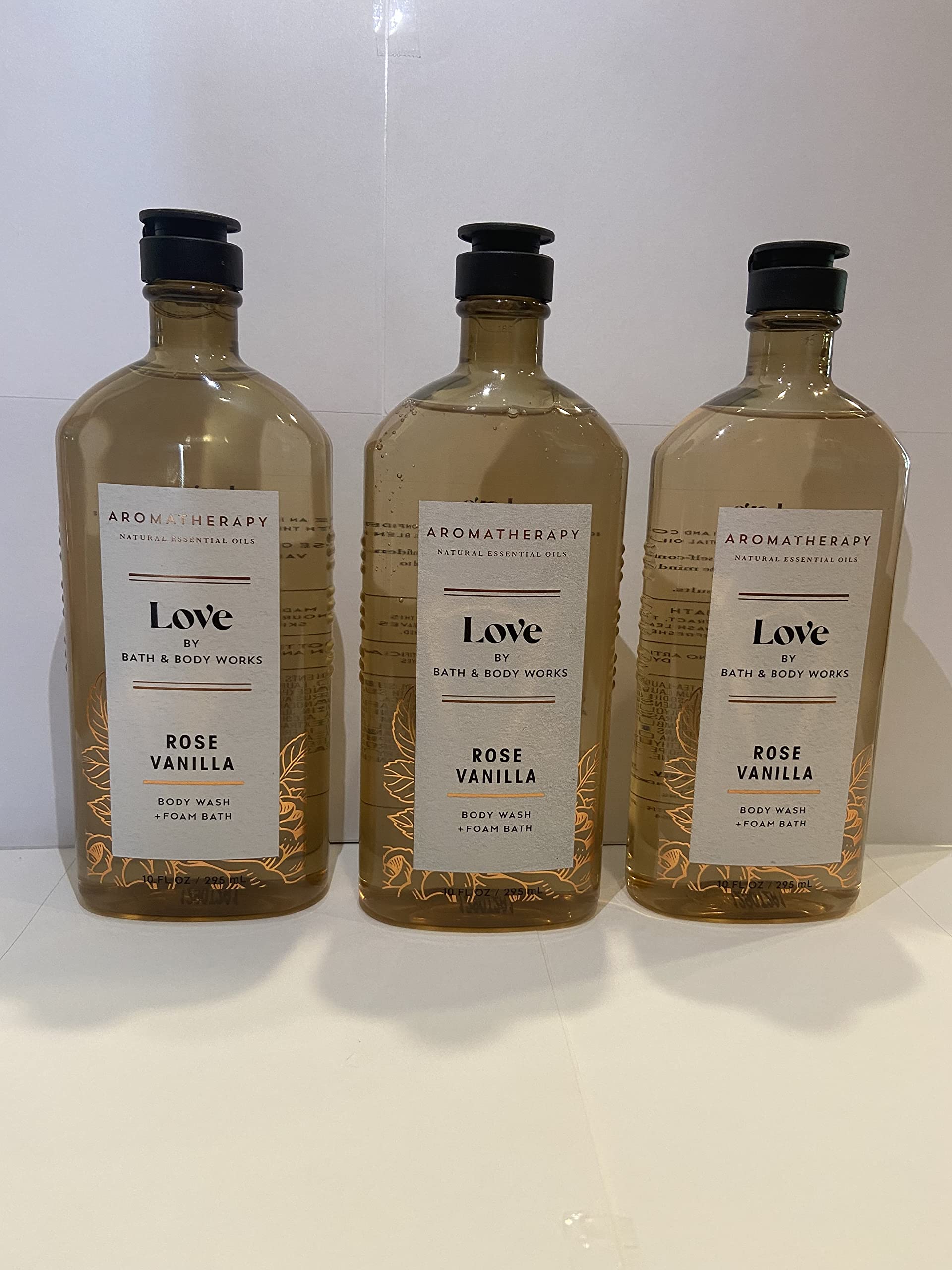 Bath & Body Works Aromatherapy Love Rose Vanilla Body Wash & Foam Bath Gift Set - 3 Pack (10 fl oz Each) - Relaxing Rose Vanilla Scent for Stress Relief & Self-Care - Perfect for Spa Nights, Romantic Gifts & Luxury Bath Time