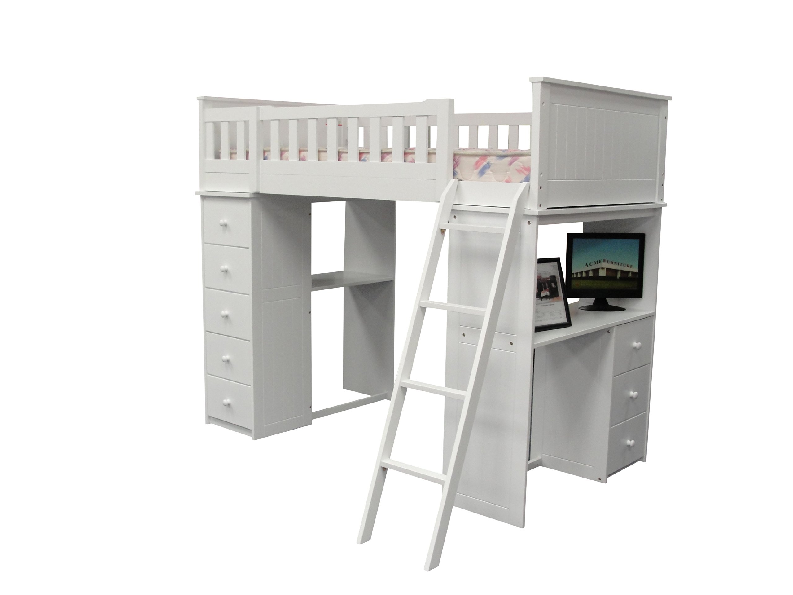 ACME Willoughby White Loft Bed with Ladder - Space Saving Twin Size Wooden Bunk Bed for Kids & Teens - Perfect for Small Bedrooms, Dorms & Studio Apartments