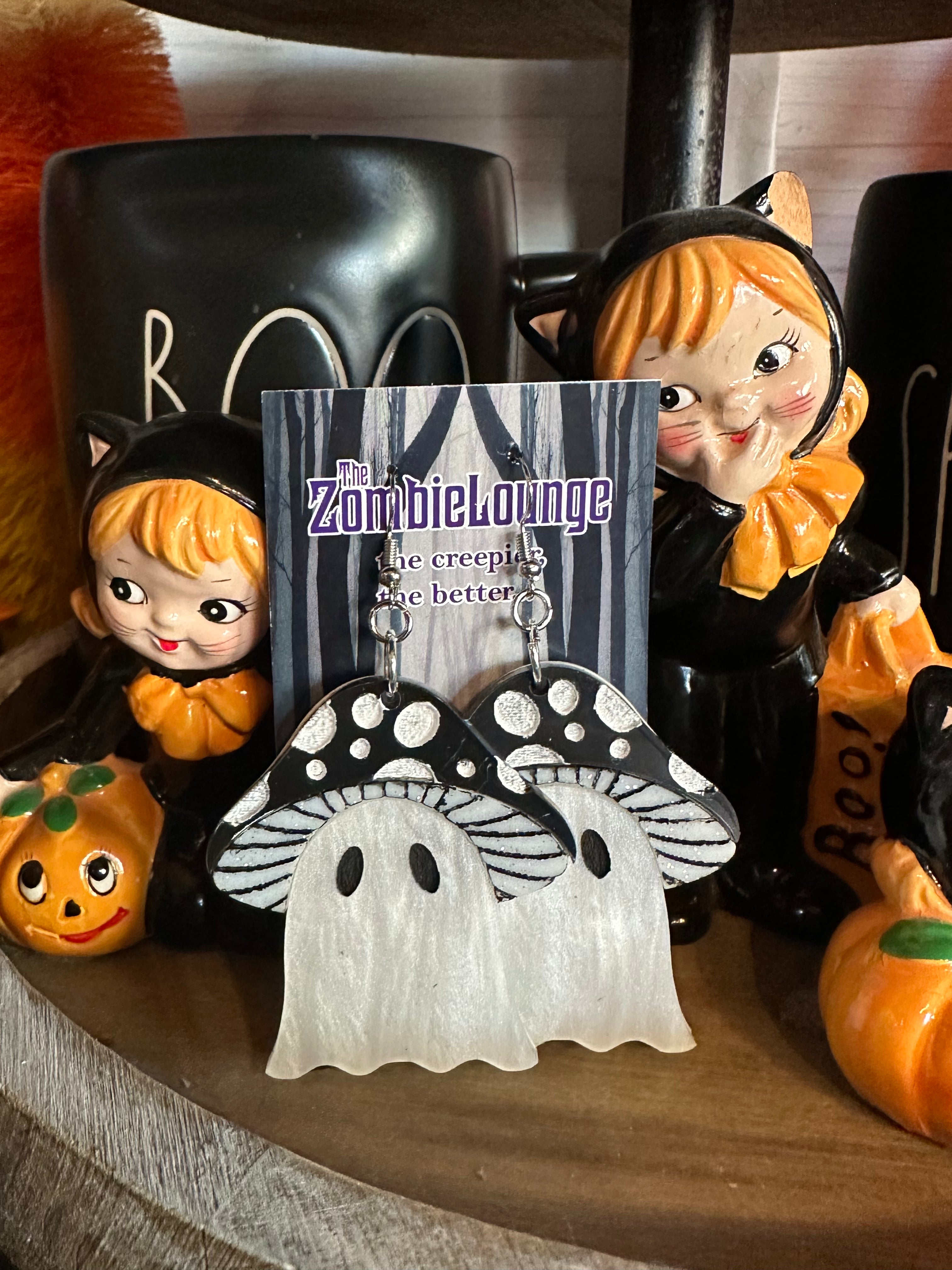 Unique Mushroom Ghost Earrings for Women - Cute & Spooky Halloween Jewelry Gift - Perfect for Costume Parties & Gothic Fashion