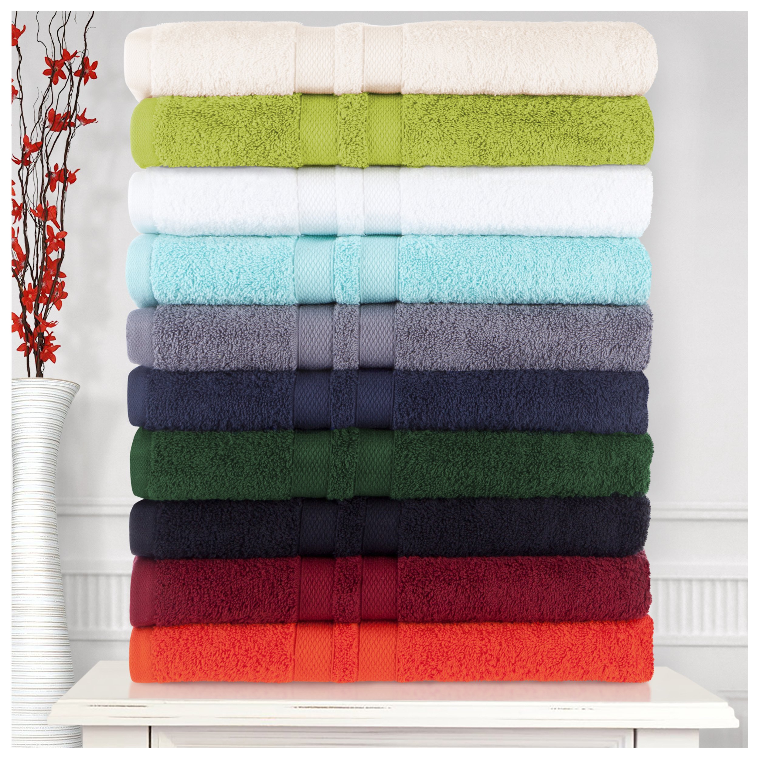BNM Ultra-Soft Cotton Towel Set - 6 Piece Bath & Hand Towels with Washcloths | Quick-Dry, Absorbent & Luxurious | Shower, Spa & Home Essentials | Silver Double Line Dobby Border | Perfect for Bathrooms, Guest Rooms & Gym Use