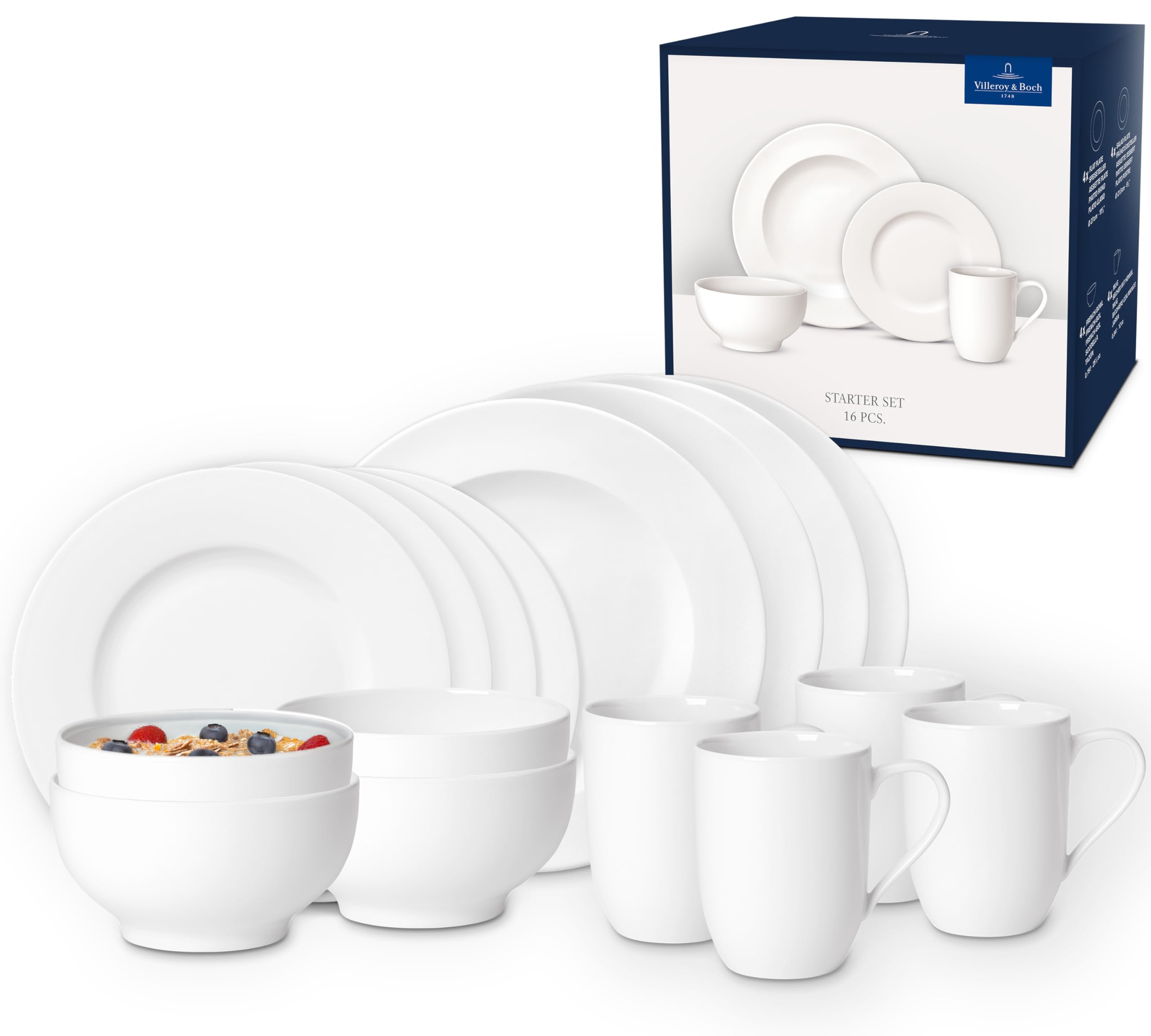 Villeroy & Boch For Me 16-Piece Dinnerware Set for 4 - Premium German Porcelain Plates, Bowls & Mugs - Elegant Tableware for Family Dinners, Dinner Parties & Daily Use