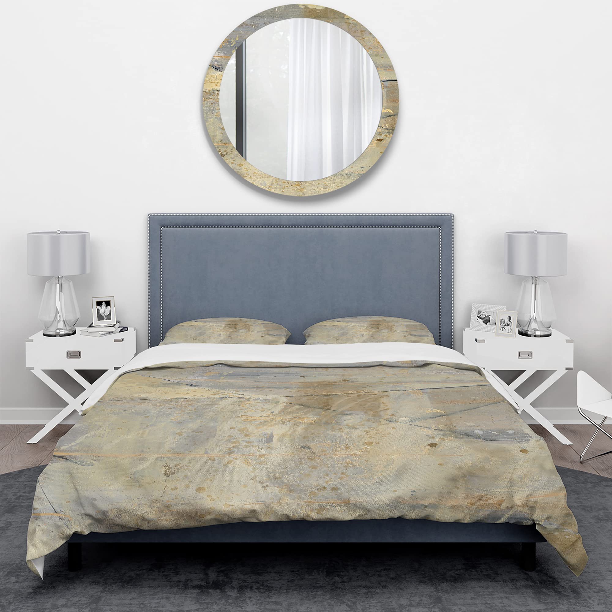 DesignQ Geometric Cream Block Modern & Contemporary Duvet Cover Set - King Size Beige Abstract Bedding (3-Piece) | All Season Luxury Bedding for Master Bedroom, Guest Room & Modern Home Decor