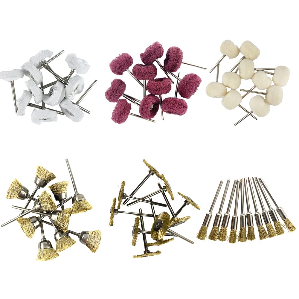 High-Quality Brass Abrasive Wheel Buffing & Polishing Kit for Drills - 3mm Collet Compatible Rotary Tool Accessories (Includes Wire Brushes & Wool Buff) - Perfect for Metal Polishing, Jewelry Making & DIY Crafts