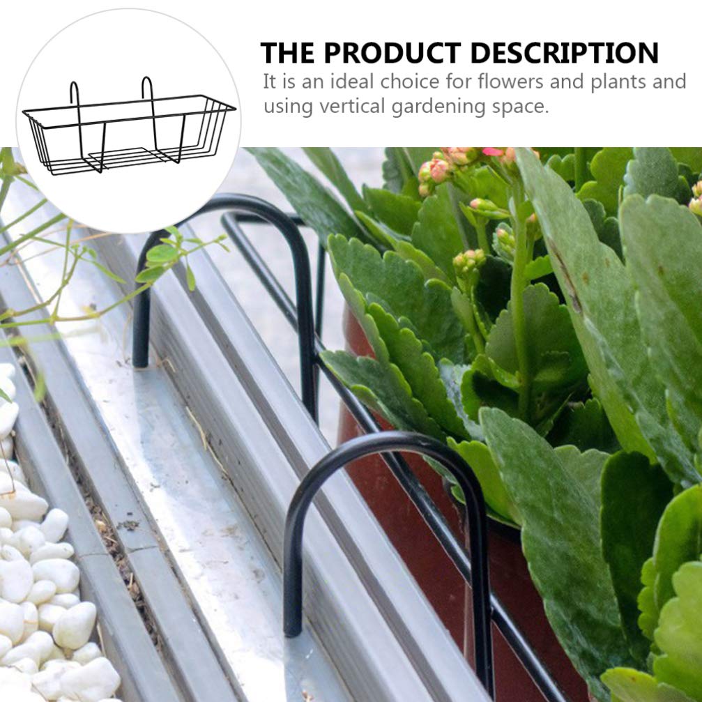 Cabilock Black Iron Railing Planter Box - 45 x 22 x 16.8cm Hanging Flower Pot Holder for Deck, Balcony & Fence | Outdoor Metal Hanging Basket for Plants, Herbs & Flowers | Perfect for Patio Decor, Garden Railings & Porch Shelves