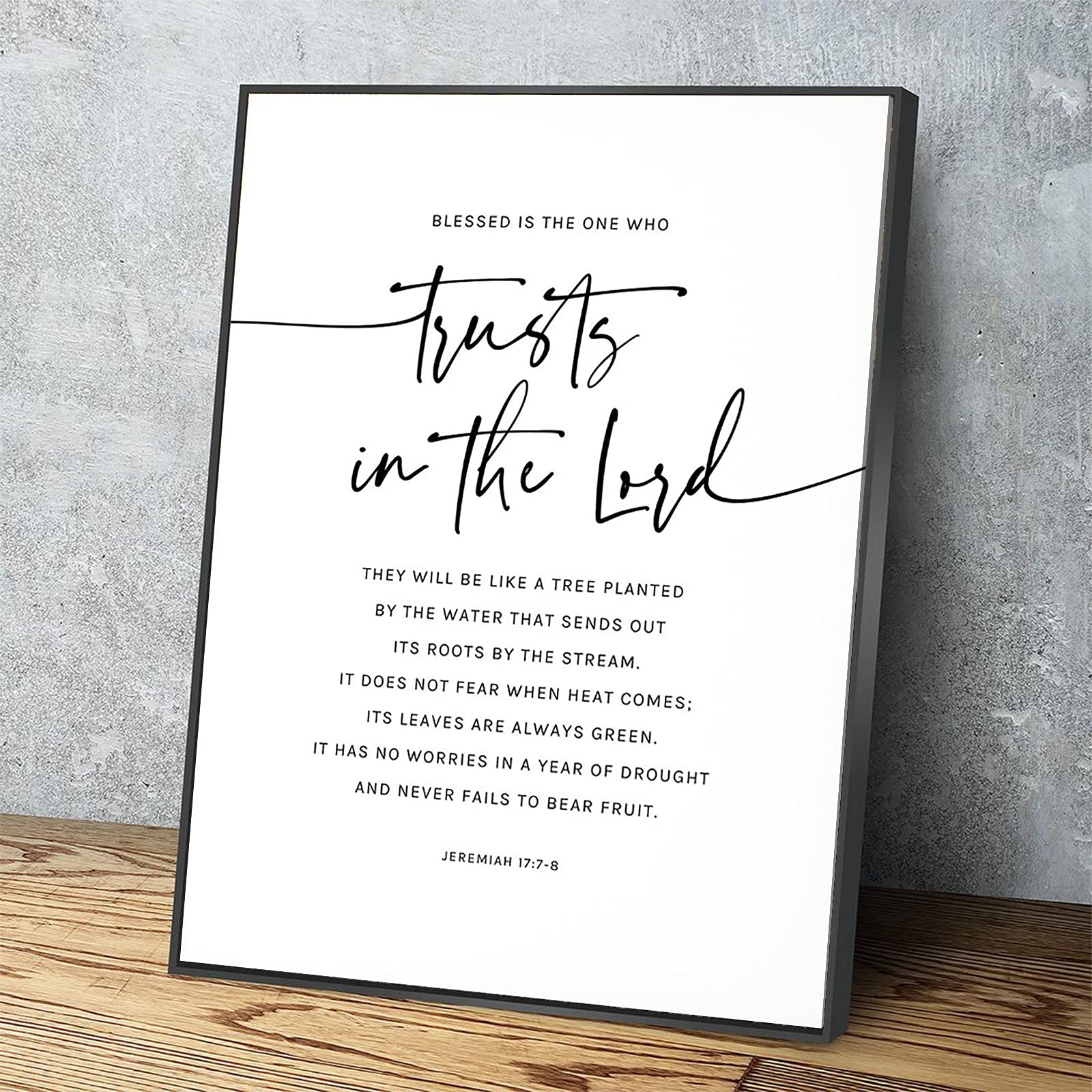 Jeremiah 17:7-8 Bible Verse Canvas Wall Art - Blessed Is The One Quote Modern Print with Black Metal Frame - 18x12 Inch Ready to Hang Home & Office Decor for Living Room, Bedroom, Apartment (Inspirational Christian Gift)