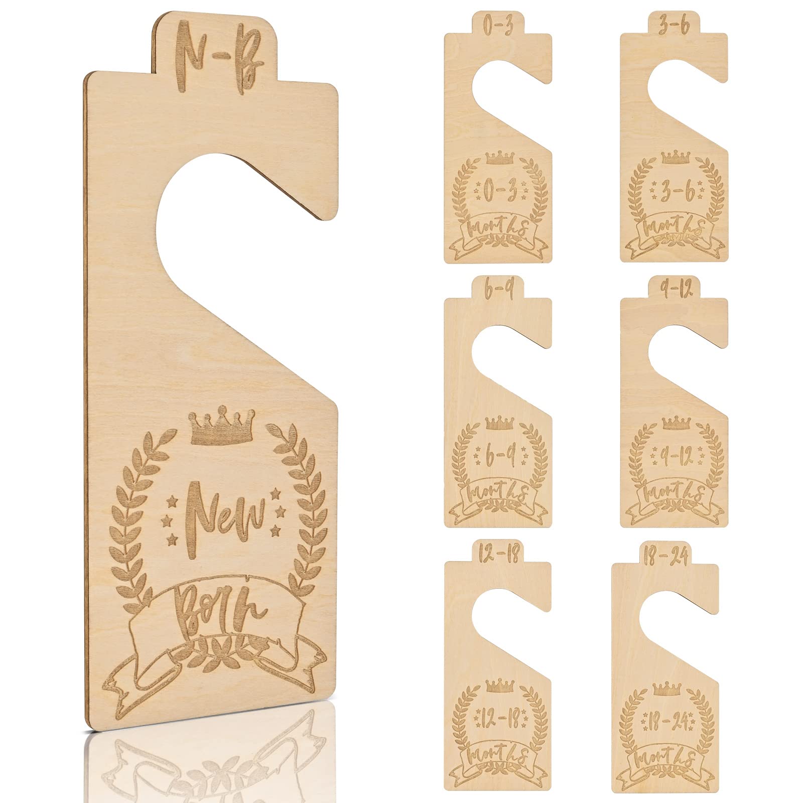 GIJIR 7-Piece Wooden Baby Closet Organizer Set - Adjustable Size Dividers & Hangers for Newborn to 24 Months (Crown Design) - Perfect for Nursery Organization & Baby Clothing Storage