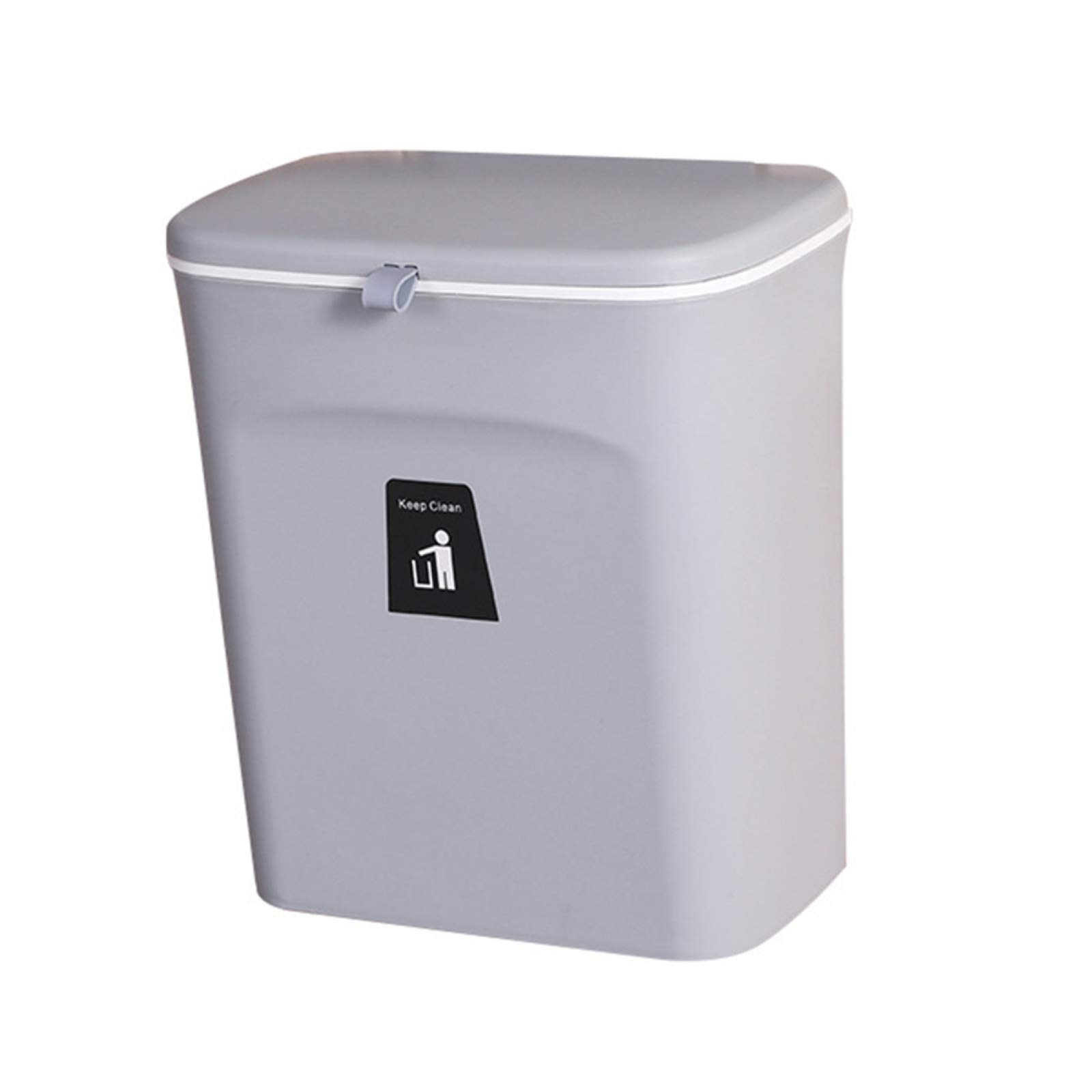 FBWSM Hanging Trash Can with Lid - Wall Mounted Kitchen Cabinet Door Counter Waste Bin, Durable Plastic Design in Gray, Perfect for Small Spaces and Organized Kitchens