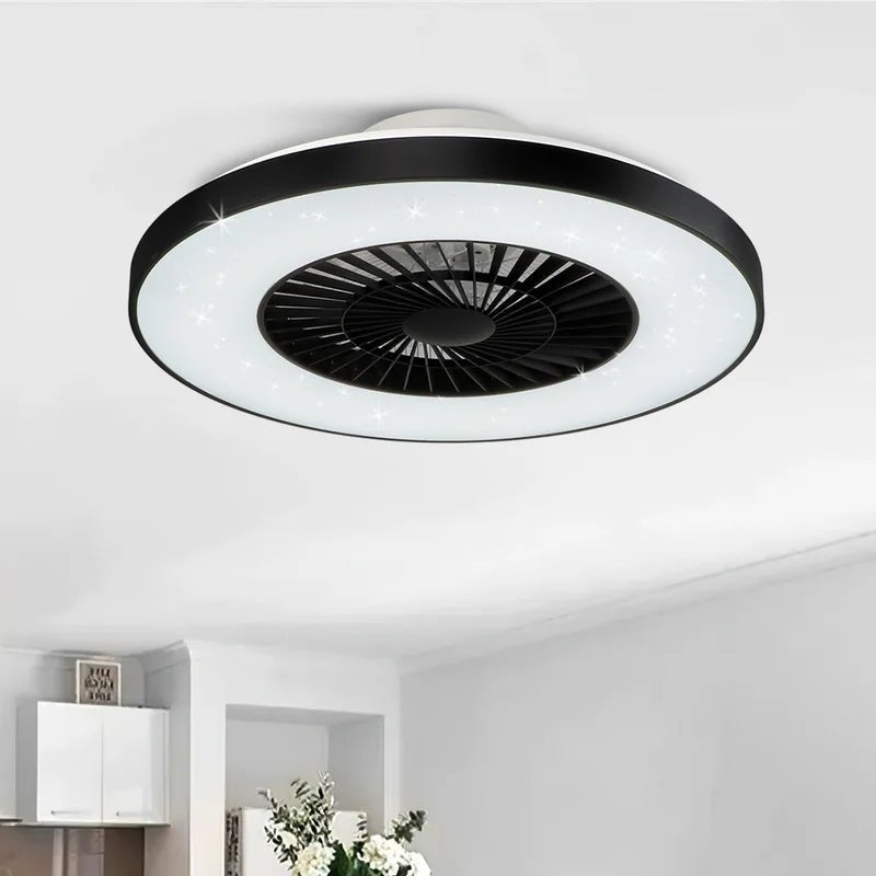 DLLT Modern Ceiling Fan with Light, 40W LED Dimmable Remote Control, 7 Invisible Blades Semi-Flush Mount, 3-Speed Low Profile Indoor Ceiling Fan (3000K-6500K Adjustable Color Temperature) - Perfect for Bedroom, Living Room, and Office Spaces