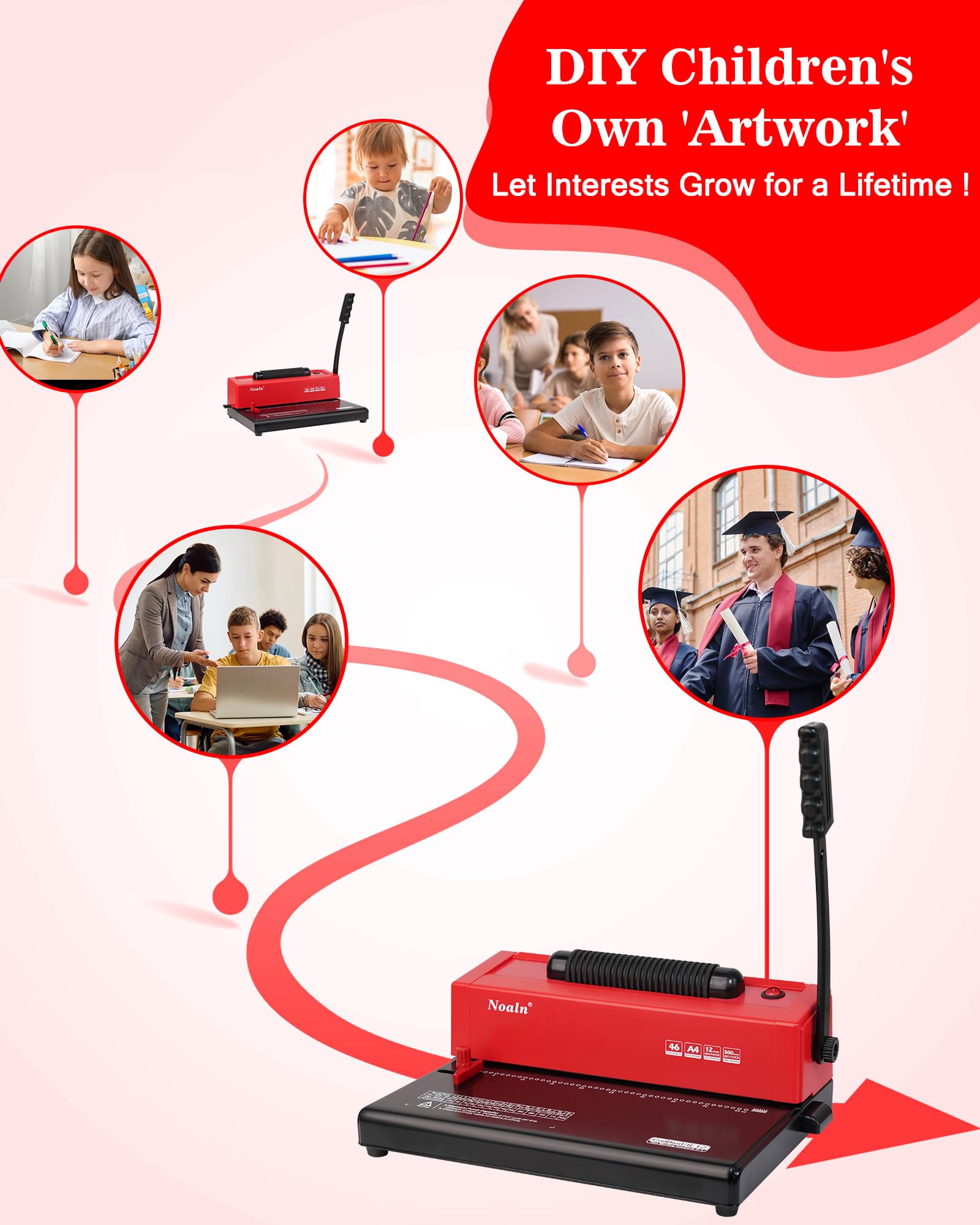 Pro Version 46-Hole Electric Spiral Coil Binding Machine | DIY Book Binder Kit with Coil Inserter | 4:1 Pitch | Includes 100pcs Comb Binding Spines & Crimper Plier | Perfect for School Projects, Office Documents & Home Crafting