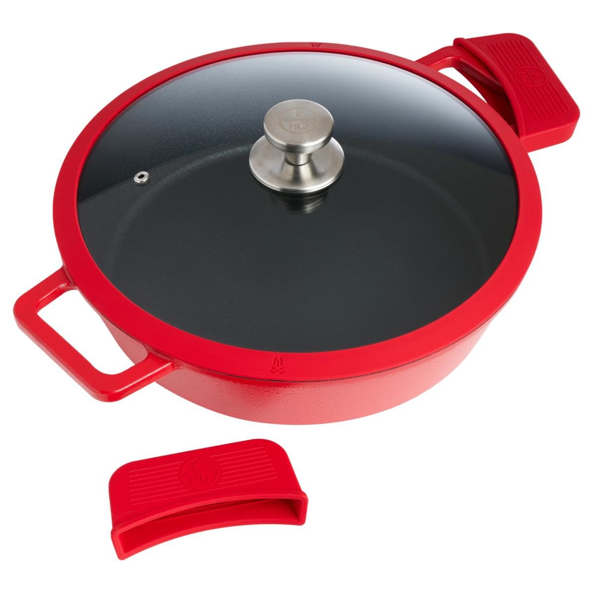 Kitchen HQ 4.5-Quart Cast Iron Nonstick Braiser Pan with Lid - Oven Safe, Renewed - Perfect for Searing, Braising & Slow Cooking in Kitchen