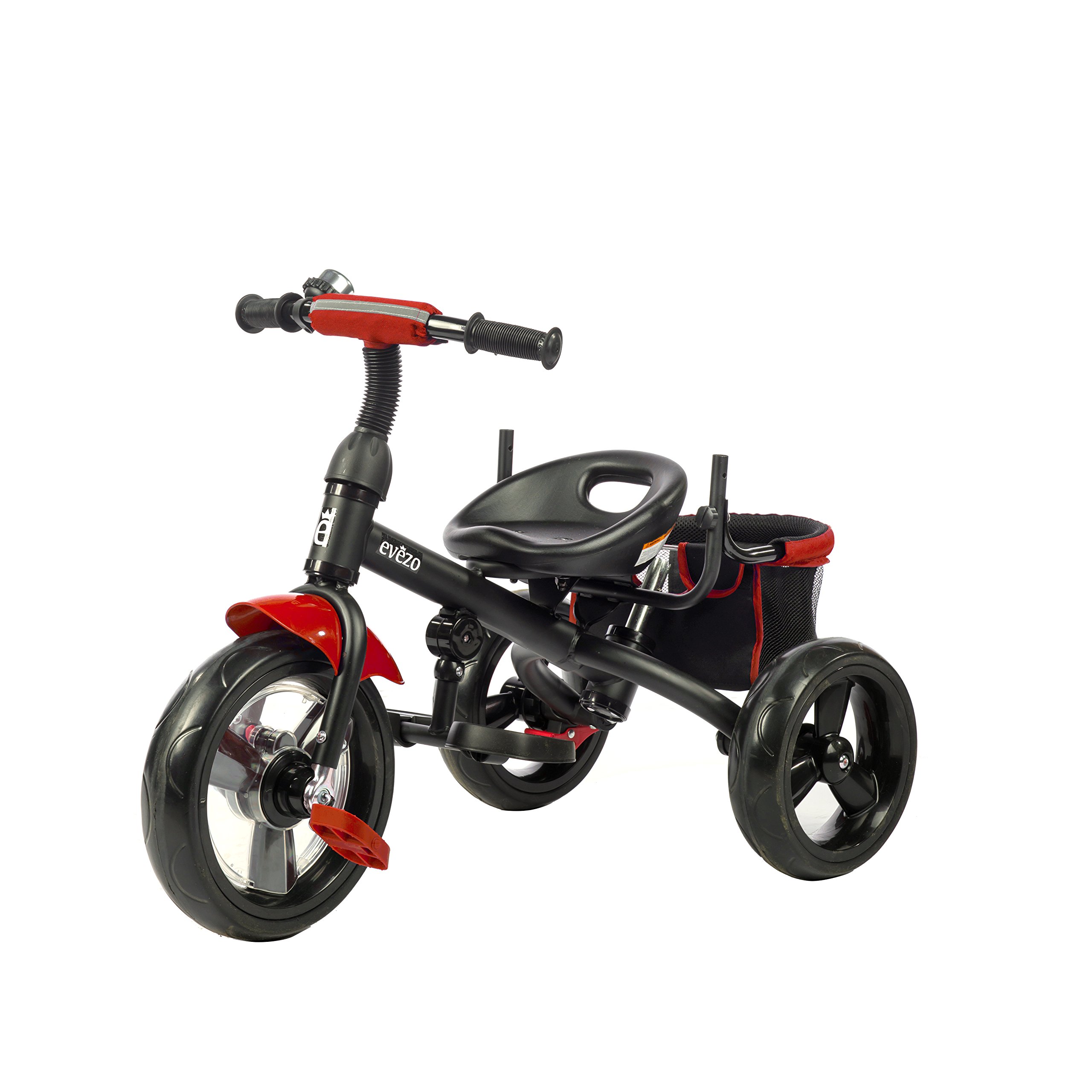 EVEZO 307A 4-in-1 Adult Push Tricycle for Kids with Reclining Seat, Safety Harness & Storage - Convertible Stroller Trike with Bell & Canopy (Crimson Red) - Perfect for Park Rides, Neighborhood Walks & Outdoor Family Adventures