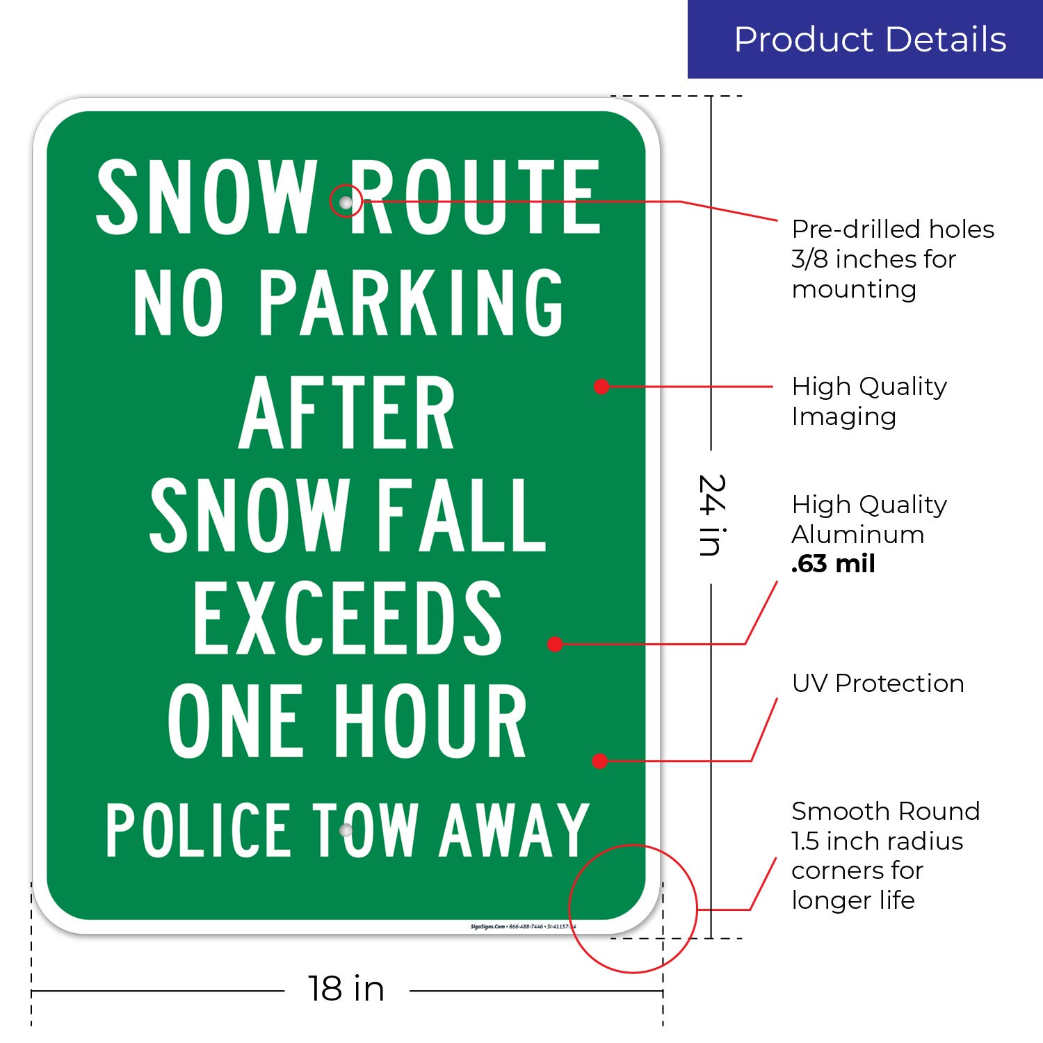 No Parking After Snowfall Sign - 18x24 Inches Rust-Free .063 Aluminum, Fade Resistant - Easy Mounting for Indoor/Outdoor Use - Made in USA - Perfect for Driveways, Parking Lots & Winter Road Safety