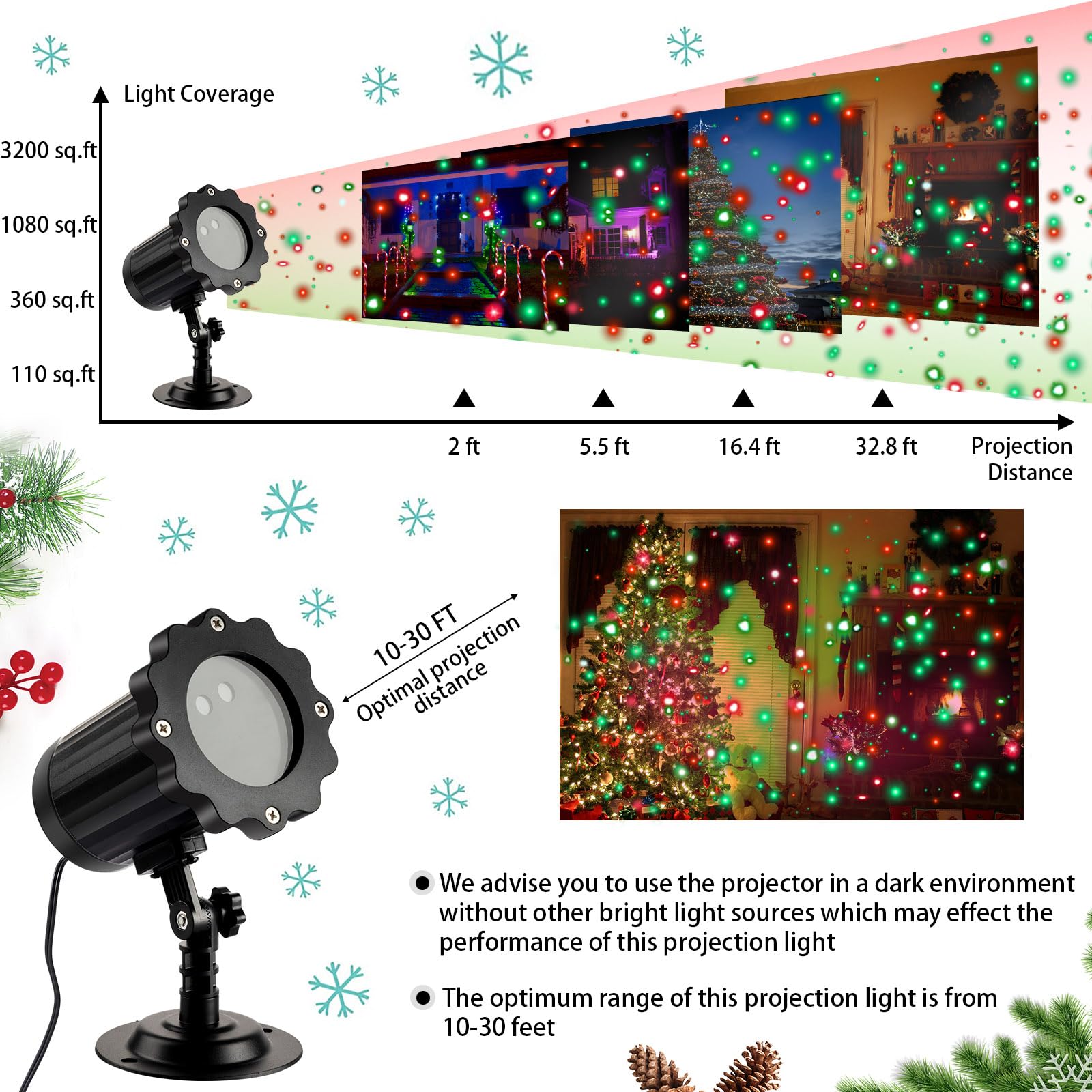 Treela 2-Pack Christmas Projector Lights - RGB LED Motion Holiday Projection for Outdoor Garden, Xmas Party Decor (Red/Green/Starry) - Perfect for Christmas Tree Lighting, Yard Decorations & Holiday Festivities