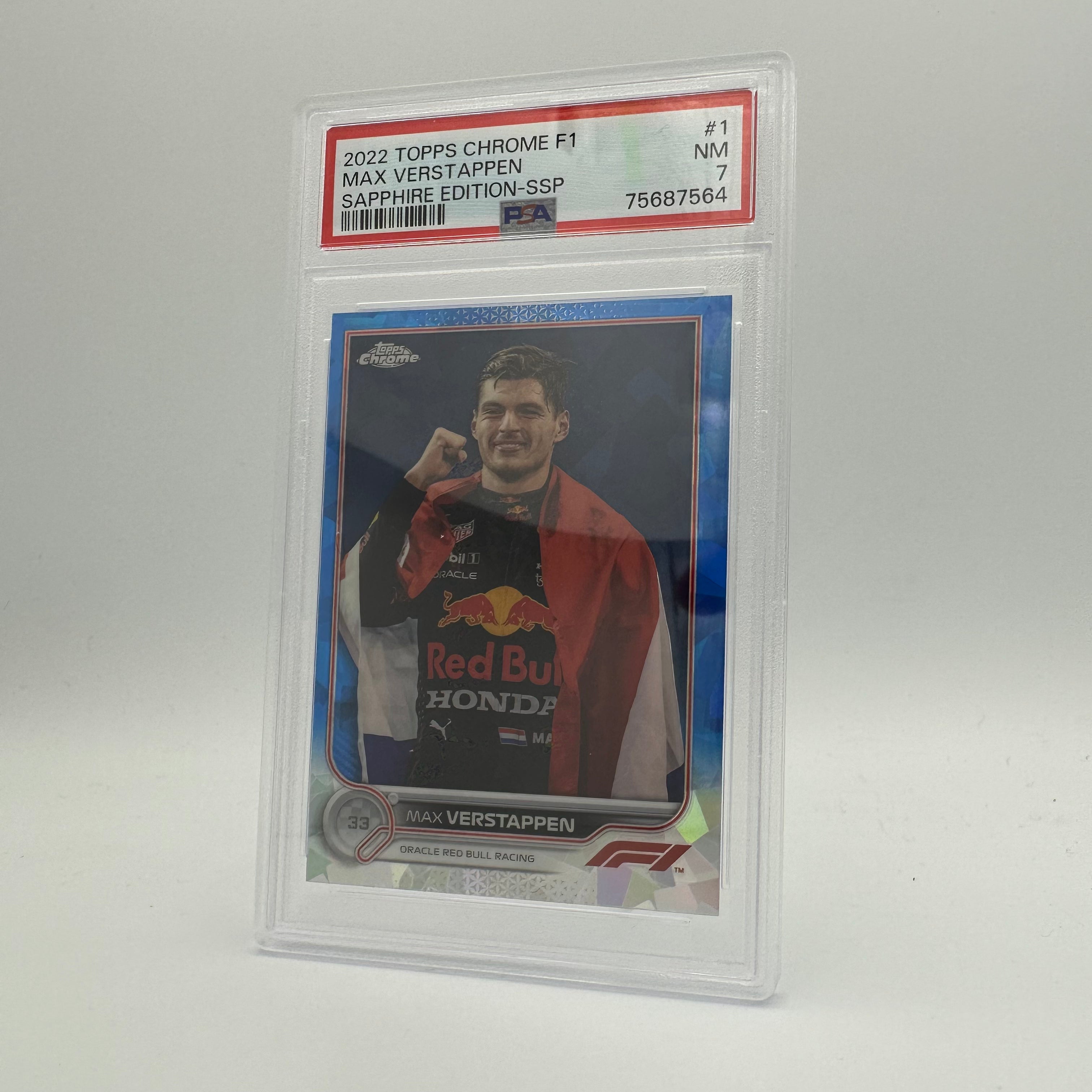 PSA 7 MAX VERSTAPPEN #1 SAPPHIRE EDITION SPP - Rare Collectible Trading Card for F1 Fans & Sports Memorabilia Collectors - Perfect for Display, Investment & Racing Enthusiasts