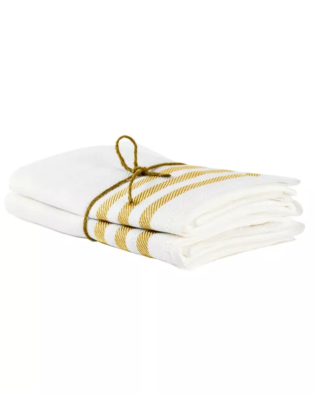 Premium 2-Pack Linen Kitchen Towels 50x70 cm - Beige/Ochre Trim - Absorbent & Quick-Drying Dish Cloths for Cooking, Baking & Cleaning