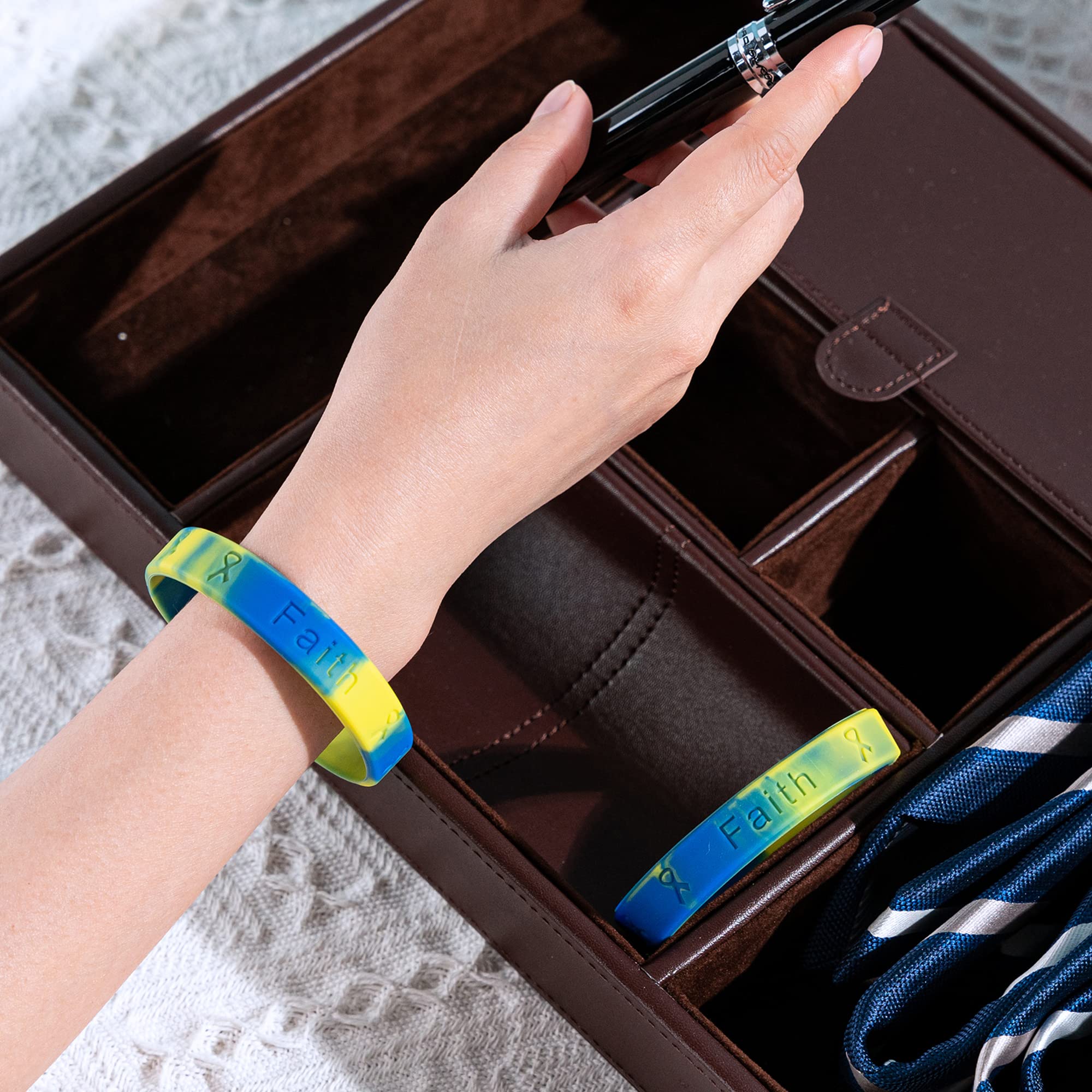Blue & Yellow Silicone Wristband Bracelets - Support Ukraine & Down Syndrome Awareness Ribbon Bracelets - Fundraising, Charity Events, Daily Wear & Awareness Campaigns