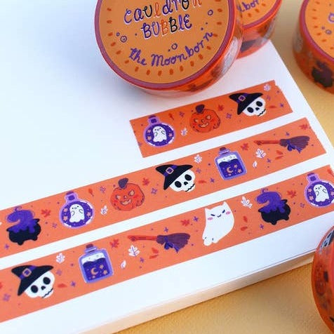 Cauldron Bubble Washi Tape - Decorative Japanese Paper Tape for Scrapbooking, Journaling, DIY Crafts & Gift Wrapping - Perfect for Halloween, Bullet Journals and Home Decor