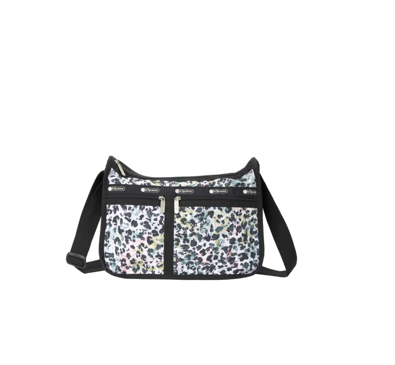 LeSportsac Charming Cheetah Deluxe Everyday Crossbody Bag with Cosmetic Bag - Style 7507, Watercolor Cheetah Print, Iridescent Pearlized Sheen - Perfect for Travel, Work, and Daily Use