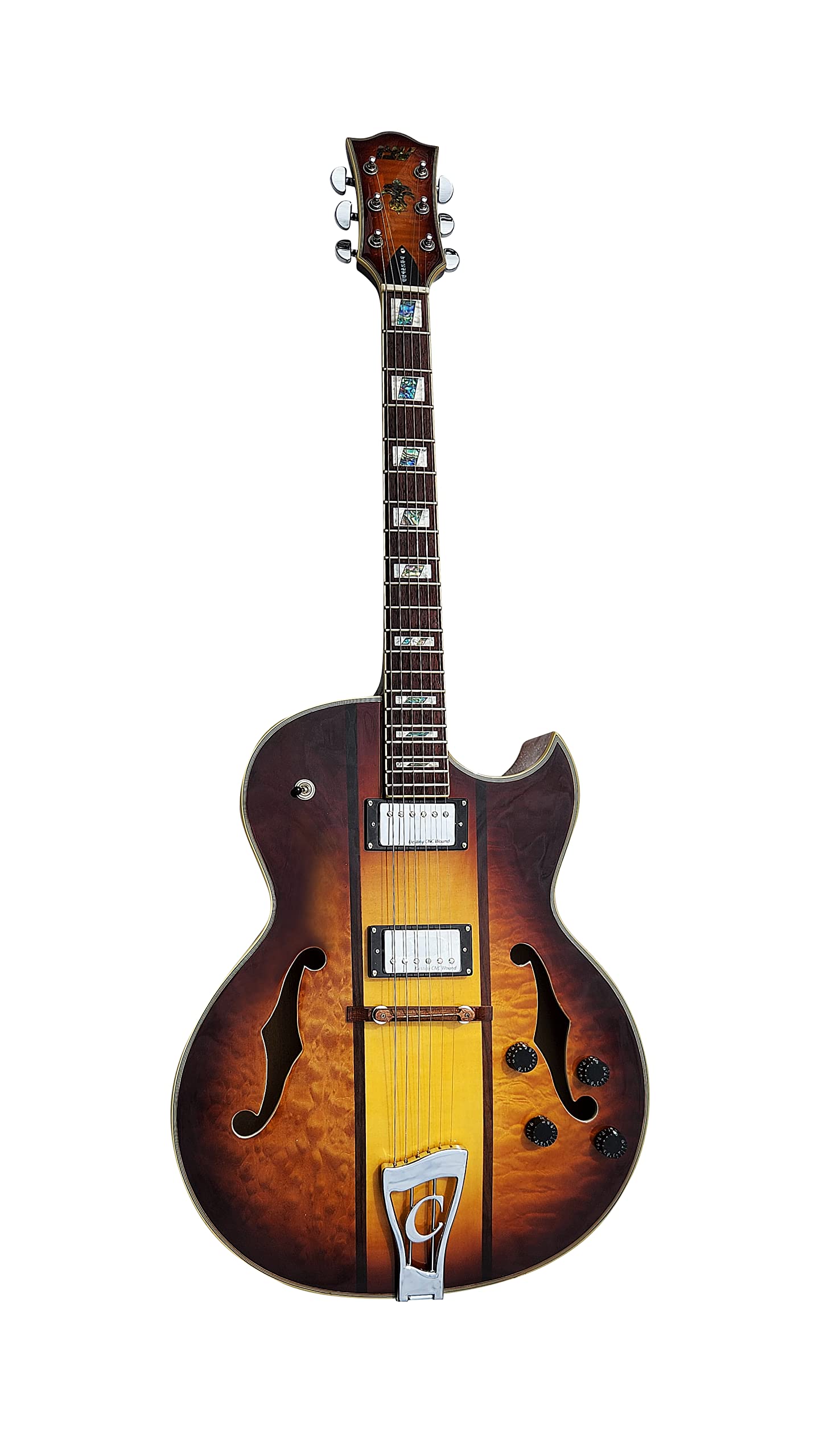 IYV 6 String Semi-Hollow Body Electric Guitar Right Handed Natural Finish (IJZ-500 NA) - Perfect for Jazz, Blues & Rock Performances