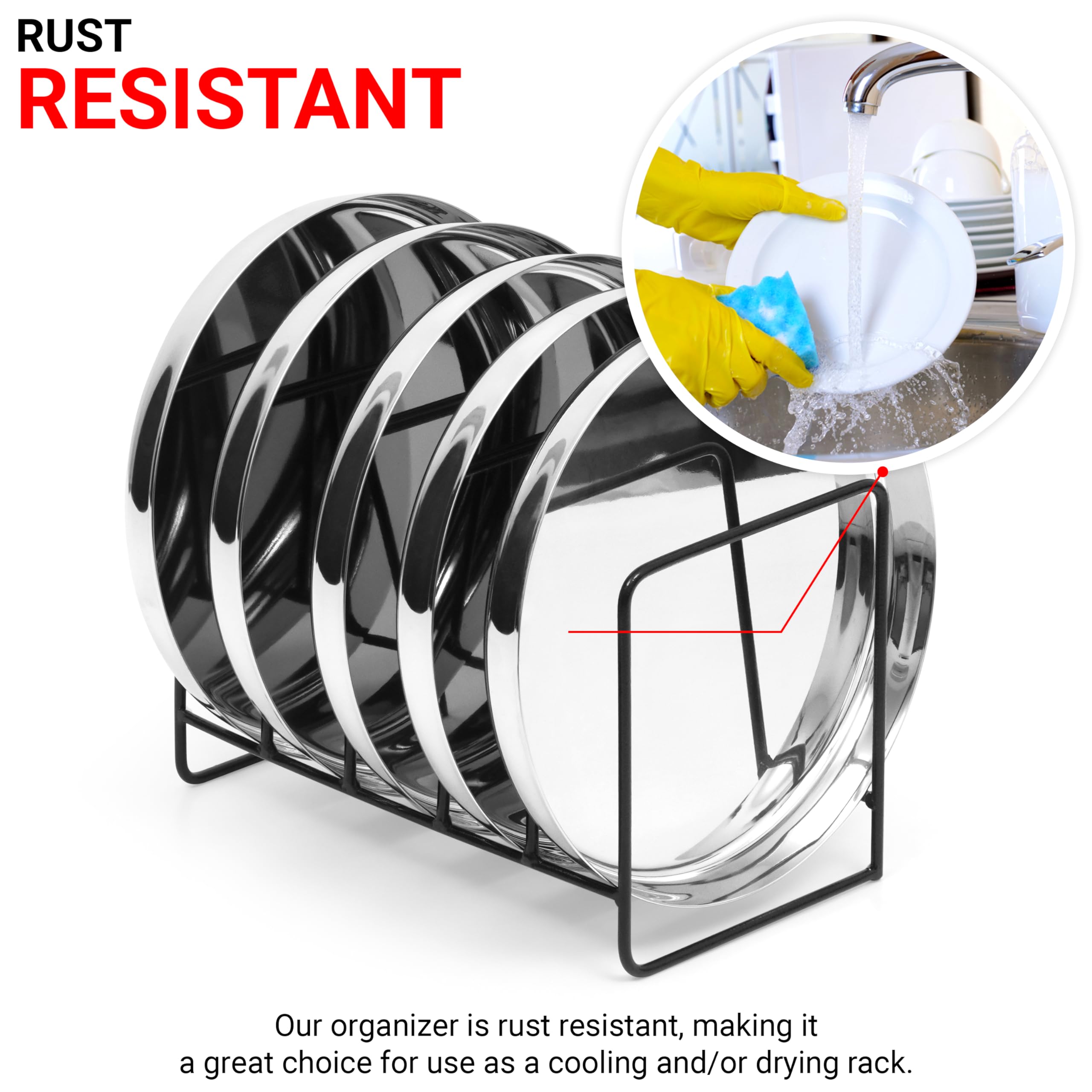Livzing Metal Dish Rack - Over the Sink & Countertop Plate Drying Organizer with Pan/Lid Holder - Space Saving Kitchen Utensil & Chopping Board Storage - Perfect for Small Kitchens & Dining Areas (Black)