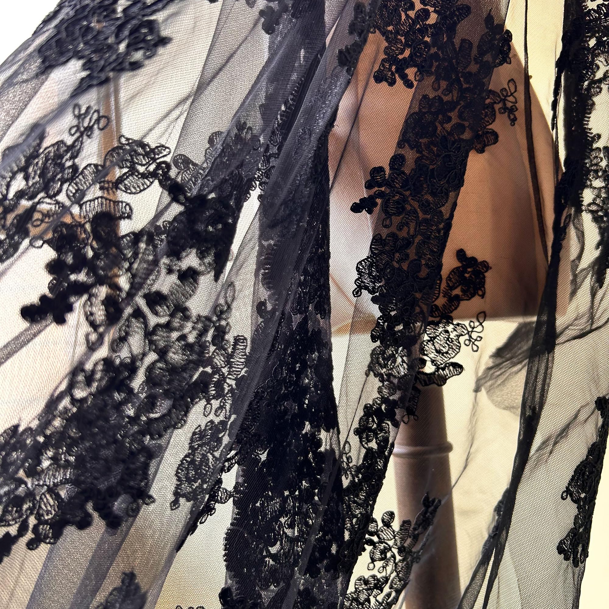 Black Floral Lace Fabric - 55