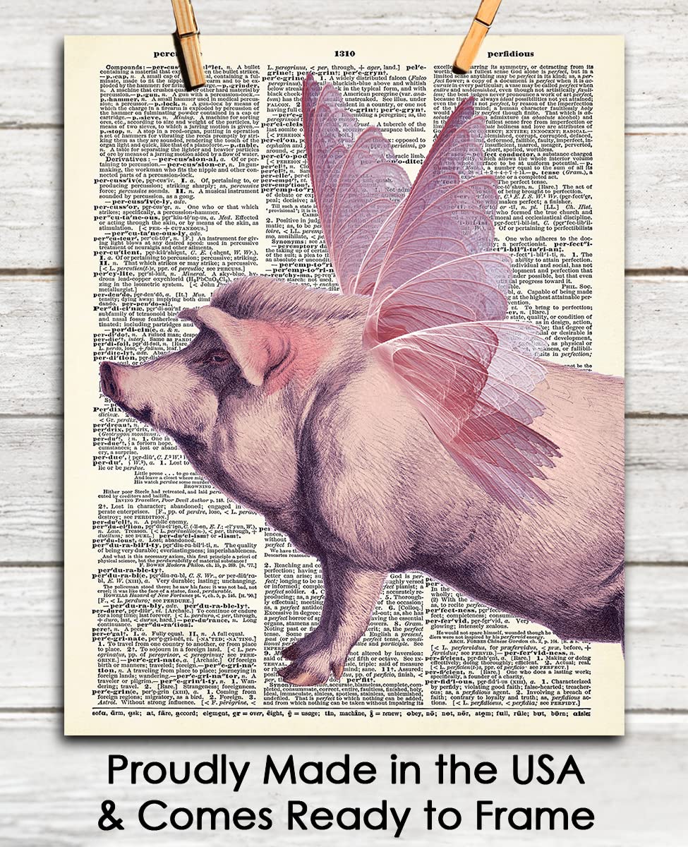 Whimsical Winged Pig Abstract Wall Art - Minimalist Aesthetic Boho Decor for Home, Office, Bedroom & Living Room - Unframed 8x10 Inch Poster | Perfect for Nursery, Dorm, Studio & Gift Giving