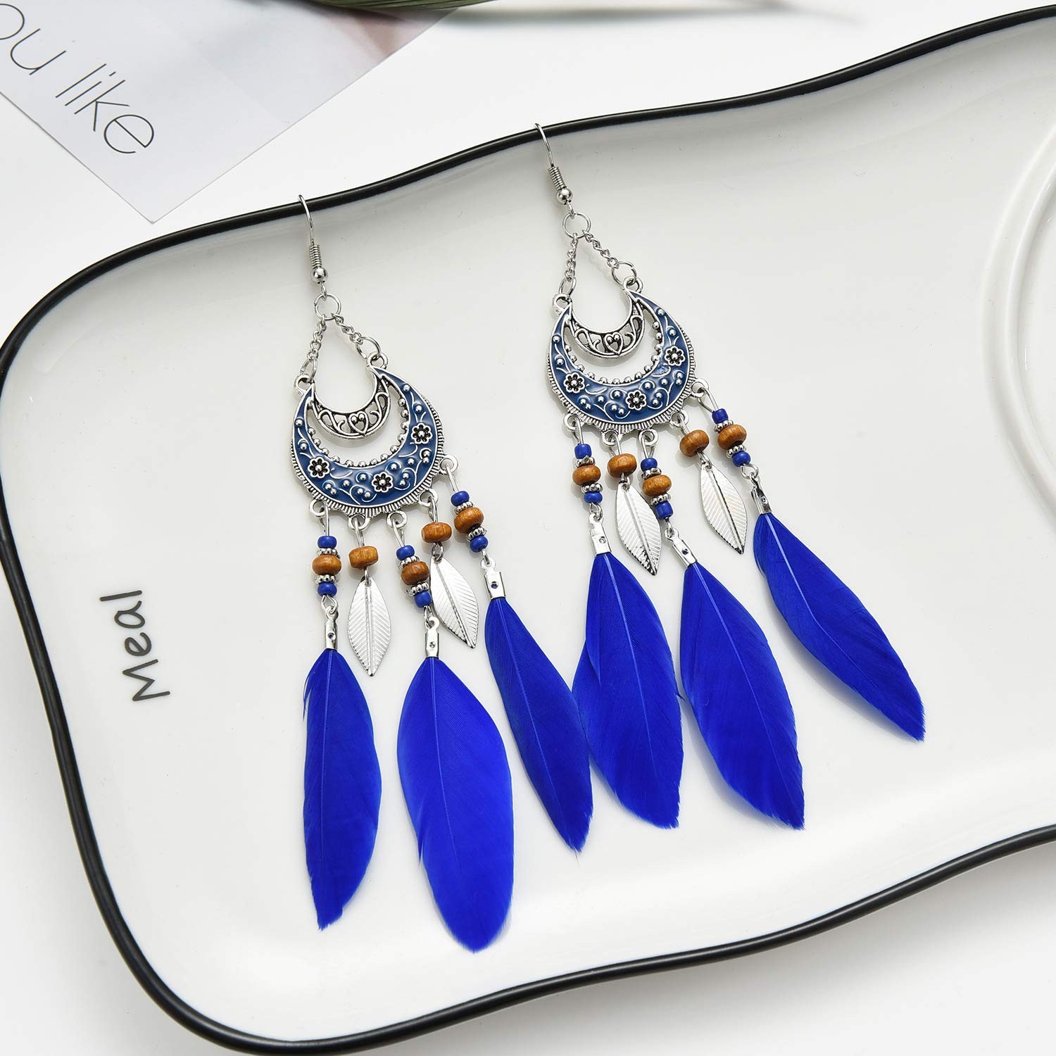 Bohemian Style Feather Earrings for Women - Silver Flower Dangle Earrings with Long Tassel Drop Hook | Perfect for Festivals, Parties & Boho Fashion Accessories