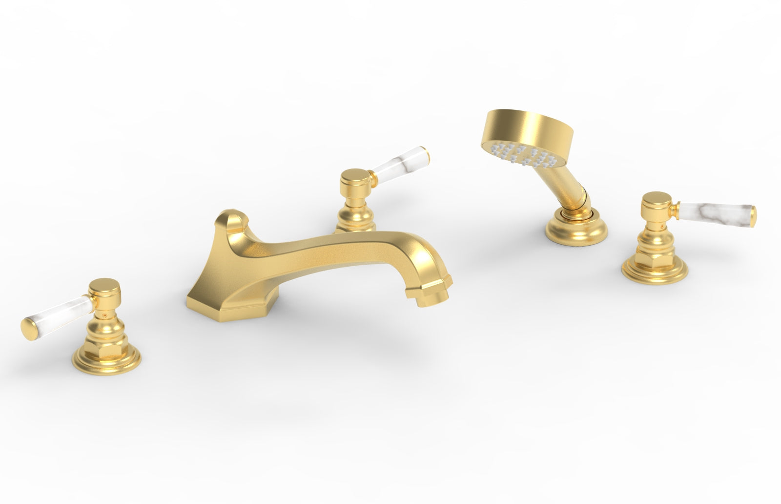 HEX TRADITIONAL Deck Mount Bathtub Set with Hand Shower - White Marble Lever Handles (500 50) - Perfect for Modern Bathroom Renovations & Spa-Like Relaxation