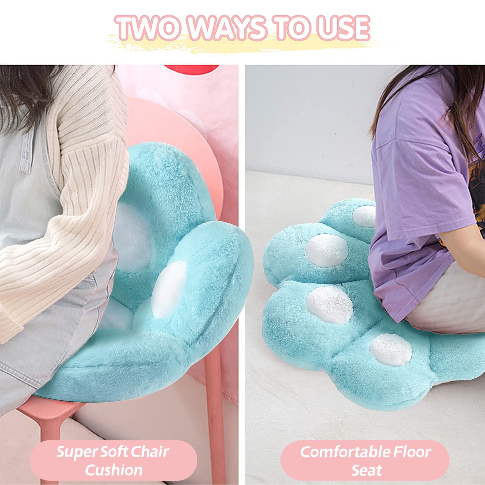 Kawaii Cat Paw Cushion - 31.4 x 27.5 Inch Ultra Soft Seat Pad for Gaming Chairs, Office & Floor - Blue Cute Home Decor (Perfect for Anime Lovers, Pet Owners & Cozy Room Setup)