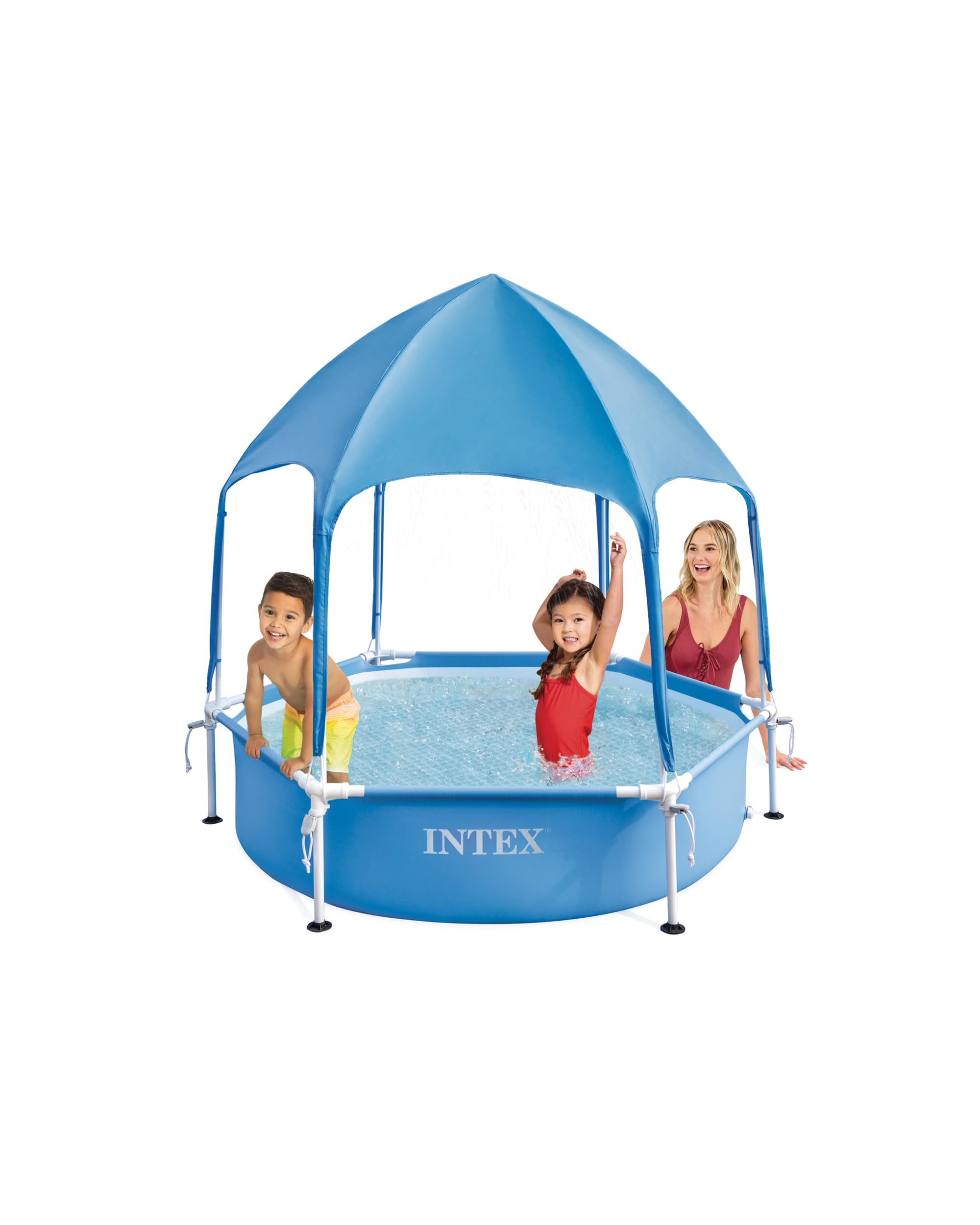 INTEX 28209EP 6ft x 15in Above Ground Swimming Pool with Canopy - Durable Metal Frame, Built-in Sprayer, Puncture-Resistant Material - Easy to Assemble 185 Gallon Capacity - Perfect for Backyard Fun, Kids Play, and Summer Cooling