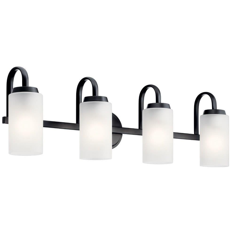 Kichler Kennewick™ 4-Light Black Bathroom Vanity Light with Etched Glass - Perfect for Modern Bathrooms, Powder Rooms & Dressing Areas