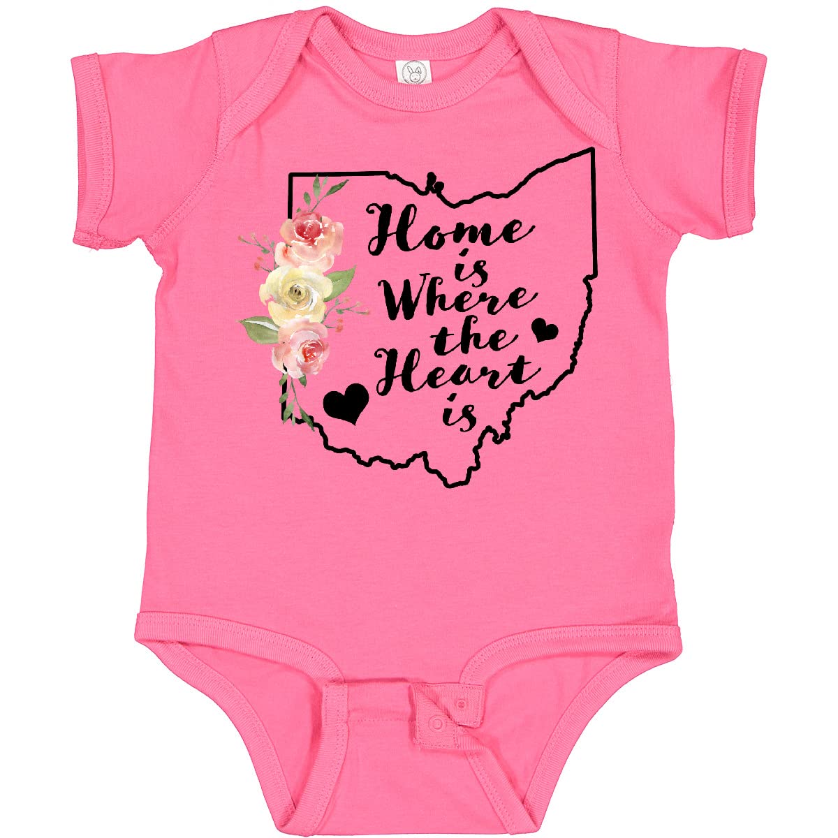 Inktastic Ohio Home is Where The Heart is Watercolor Floral Baby Bodysuit - Soft Cotton Infant Onesie for Newborns, Baby Showers & Family Photos