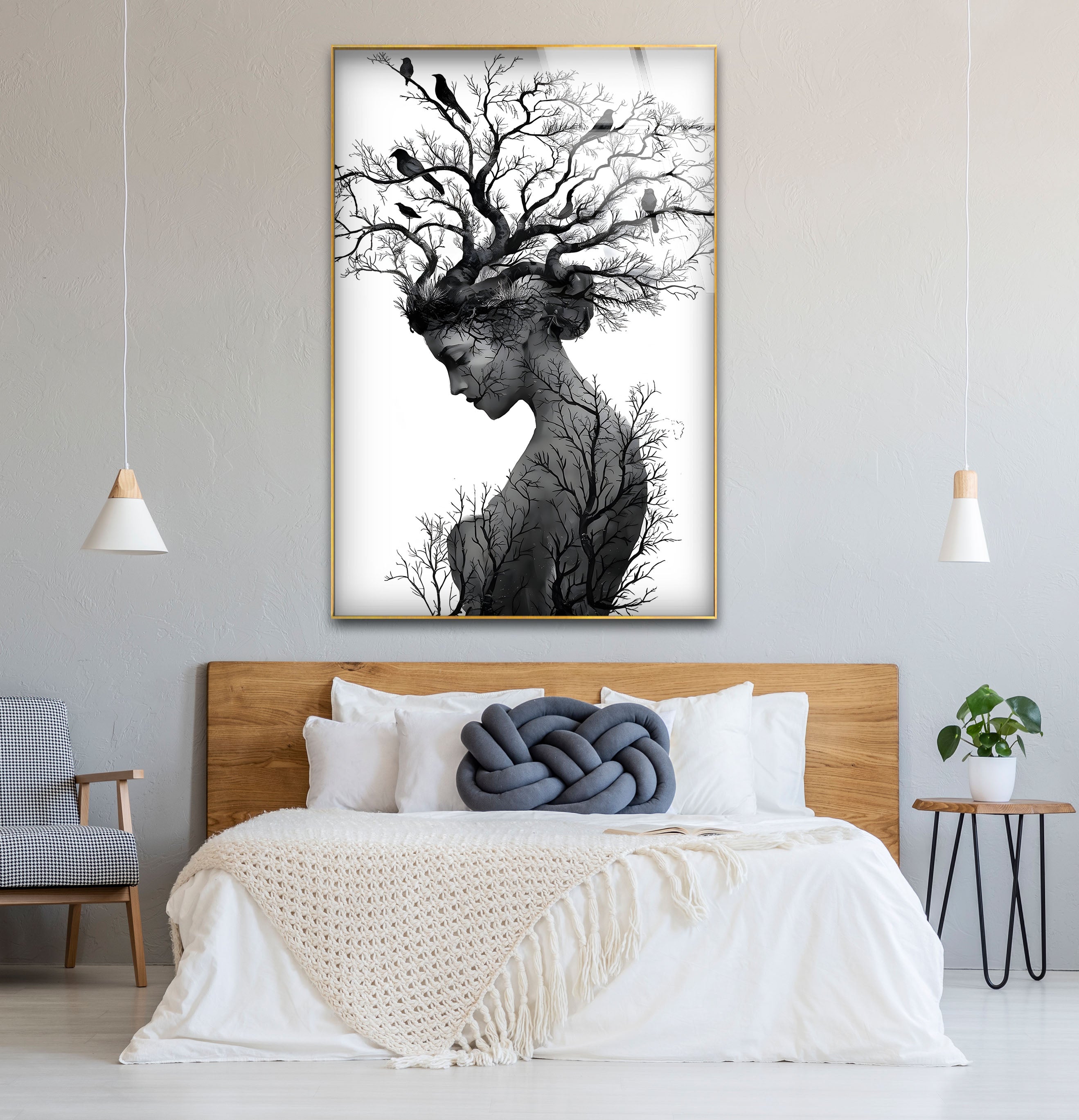 Black and White Mother Nature Glass Wall Art - Elegant Nature-Inspired Home Decor for Living Room, Bedroom & Office
