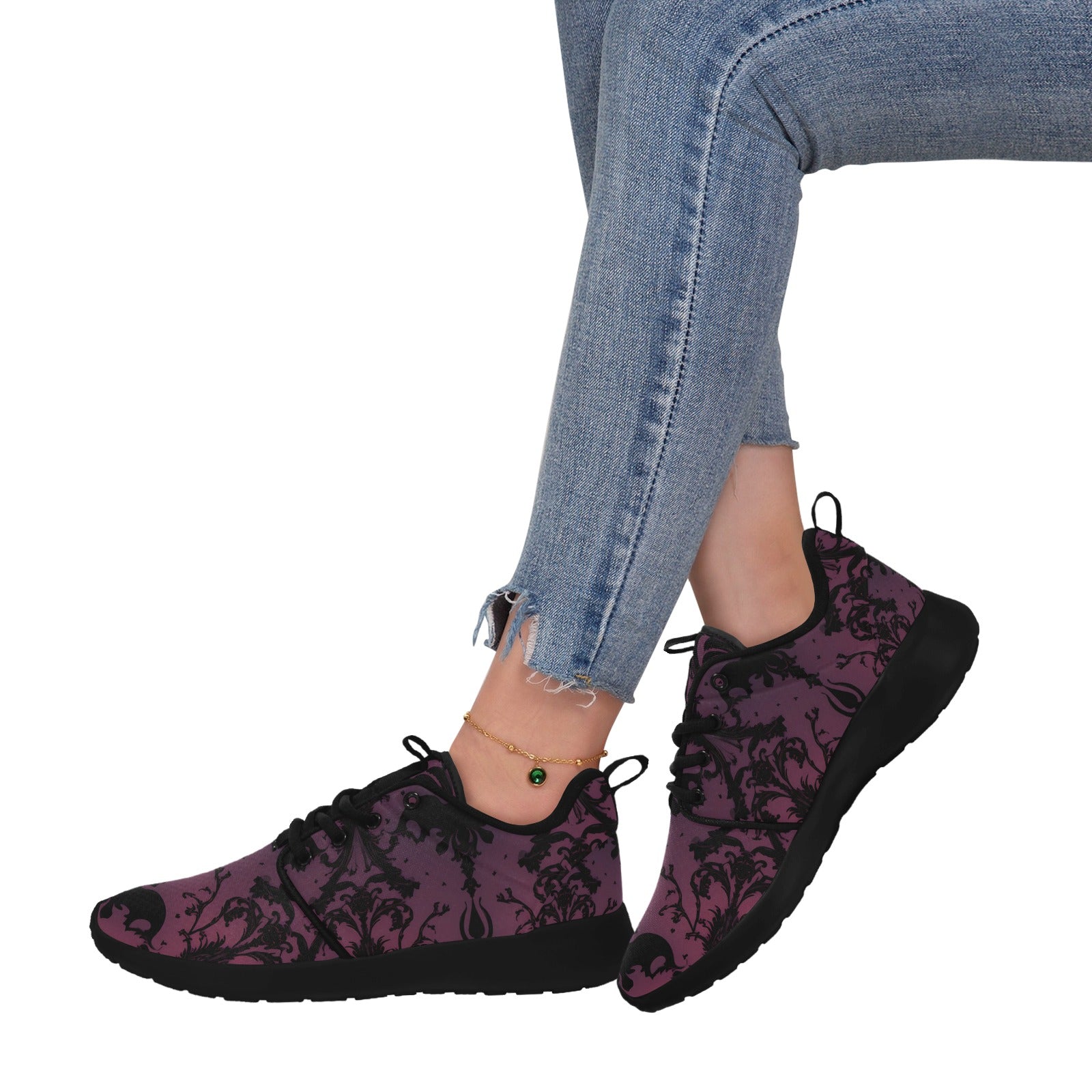 Gothic Purple Women's Fashion Sneakers with Pull Loop - Stylish Comfort for Casual Wear, Walking & Gothic Outfits