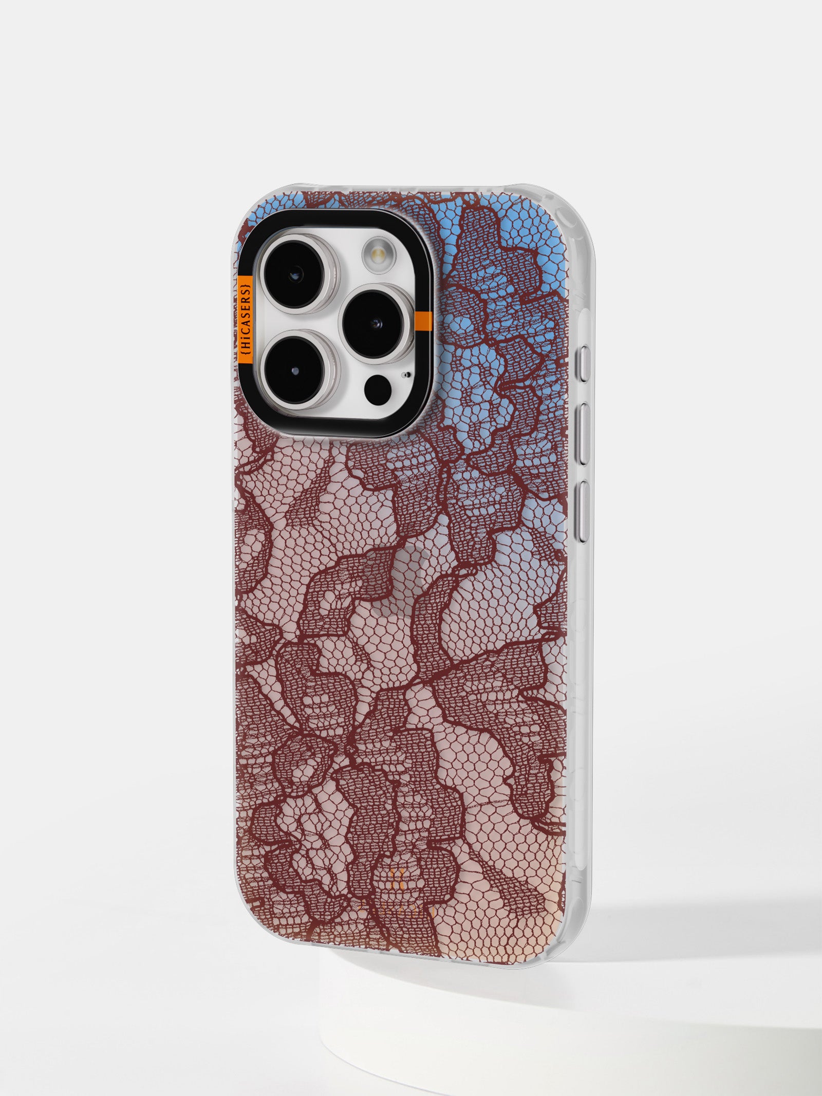 Floral Lace Pattern Iridescent Phone Case for iPhone & Samsung - Dark Maroon Elegant Design for Women, Perfect Gift for Valentine's Day & Special Occasions