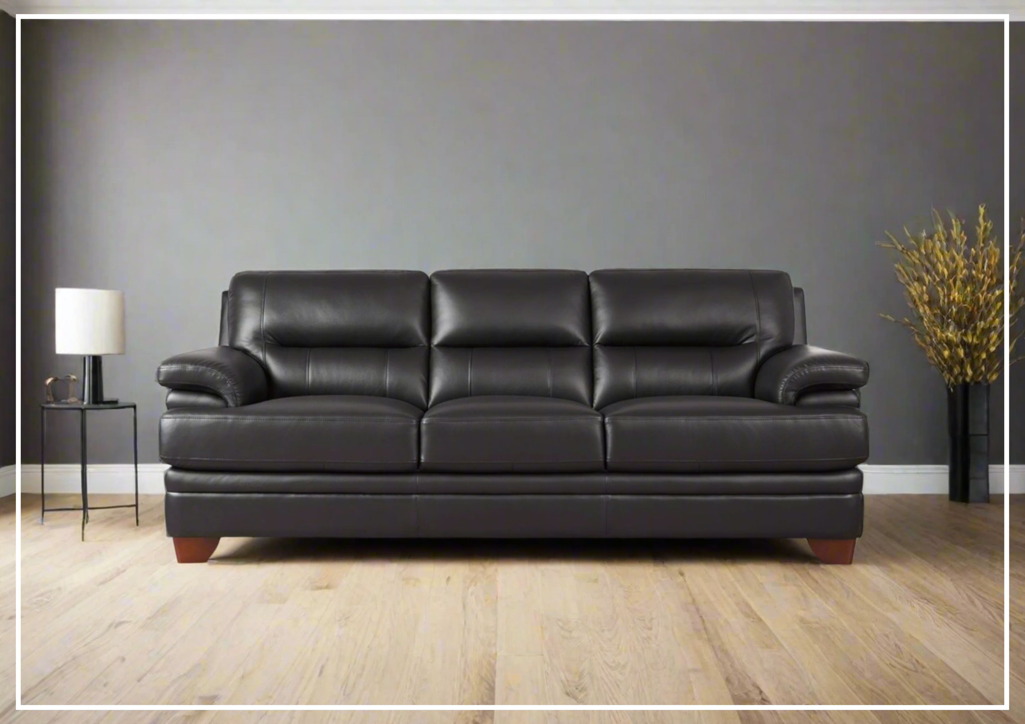 Hydeline Luxor Premium Leather 3-Seater Sofa with Cushion Arms - Modern Living Room Furniture for Home, Office & Lounge Comfort