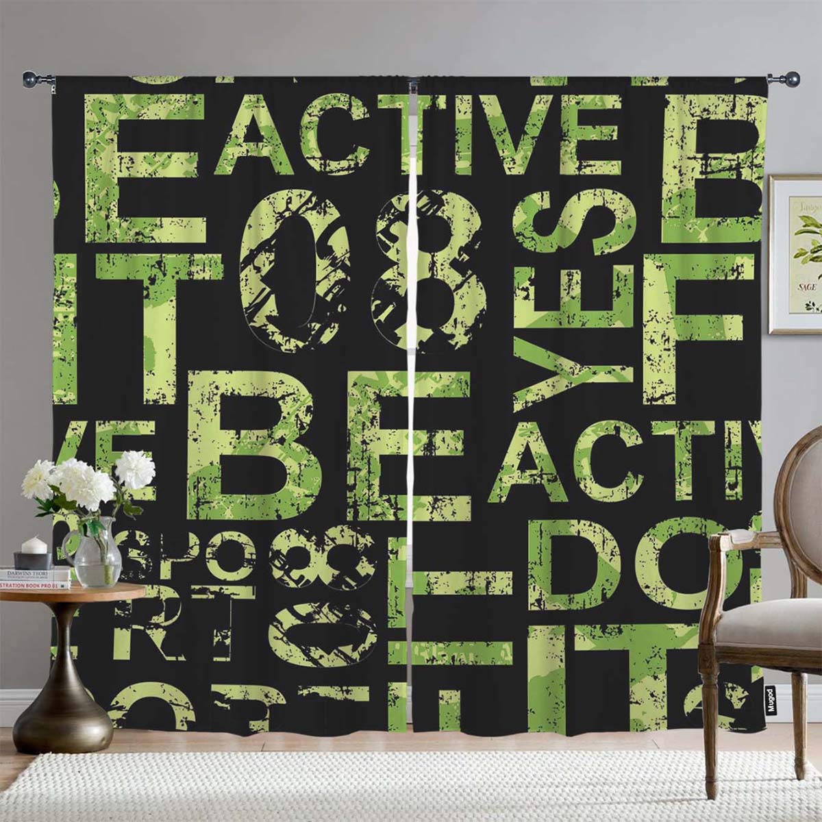 Blackout Window Curtains - Sport Abstract Seamless Pattern with Grunge Textured Words - Room Darkening Drapes for Bedroom, Living Room & Kitchen - 108x84 Inches - Perfect for Home Theater, Nursery & Light-Sensitive Sleepers