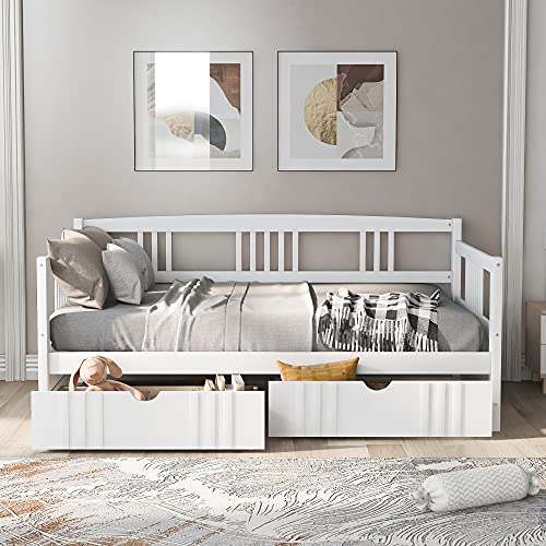 White + Wood + Twin+drawers