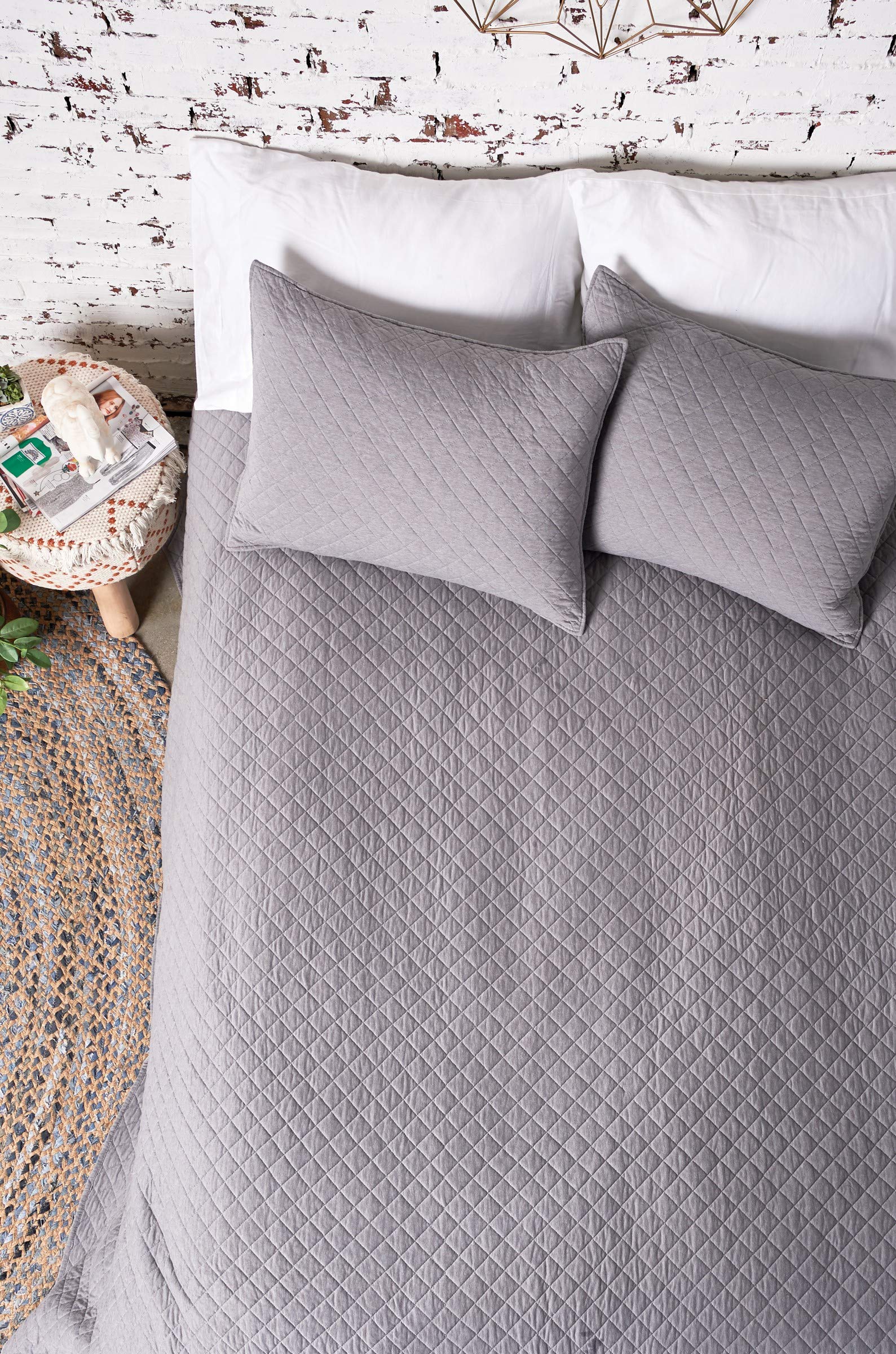 Carol & Frank Jersey Gray Full/Queen Quilt Set - Soft Breathable Bedding for Cozy Comfort - Perfect for Master Bedrooms, Guest Rooms & Dorm Essentials