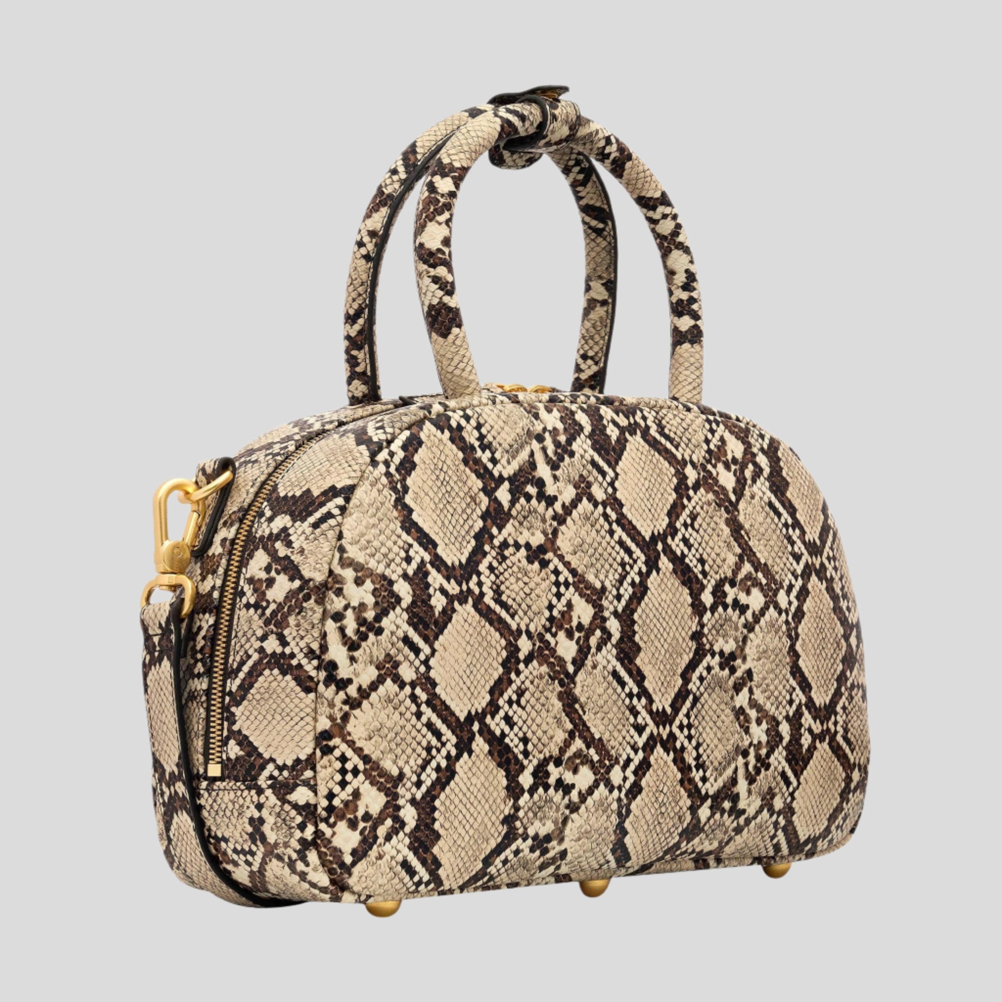 Stylish Bowler Leather Crossbody Bag with Snake Print - Perfect for Women's Fashion, Travel & Everyday Use
