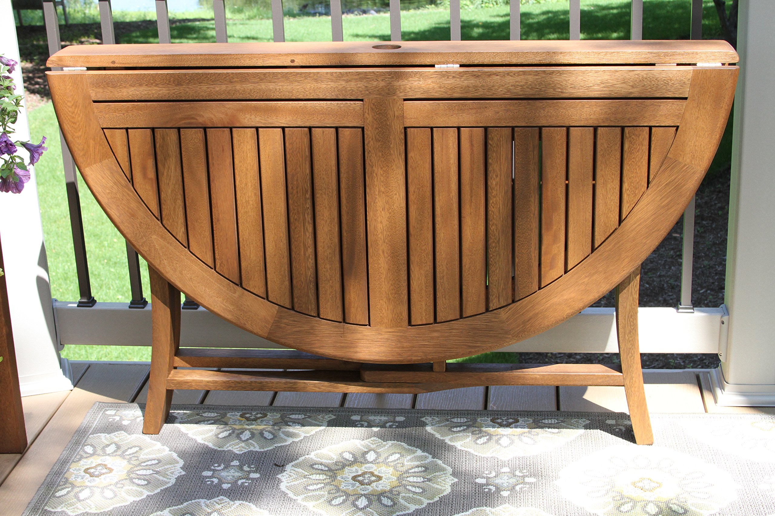 48-Inch Round Folding Table for Outdoor & Indoor Use - Durable Brown Patio Dining Table - Perfect for Backyard BBQs, Picnics, and Home Entertaining